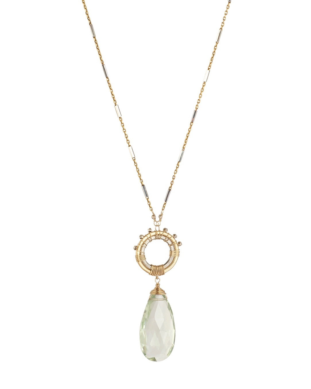 Green Amethyst Pendant Necklace with Circle Top
