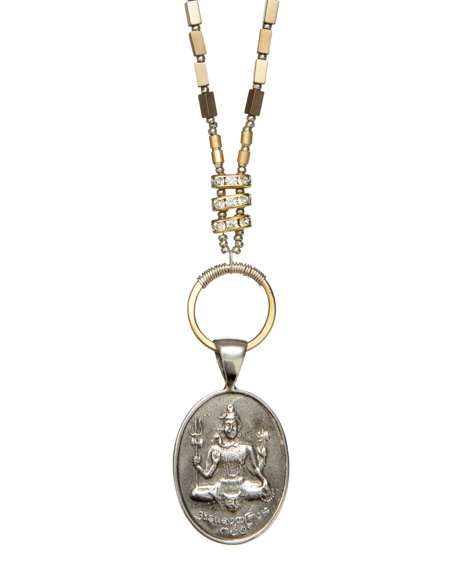 silver ganesh pendant necklace with hematite on antique silver chain