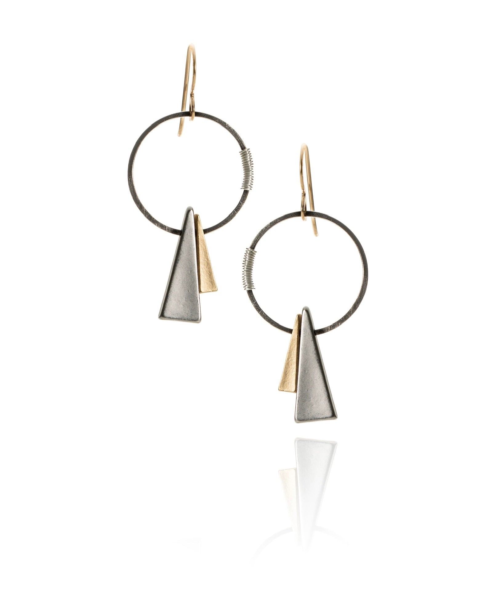 large circle triangle drop earrings in mixed metal electroplate