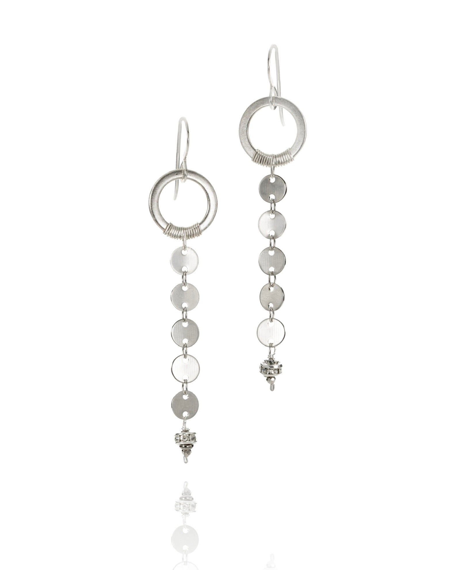 linear coin drop earrings in antique silver electroplate