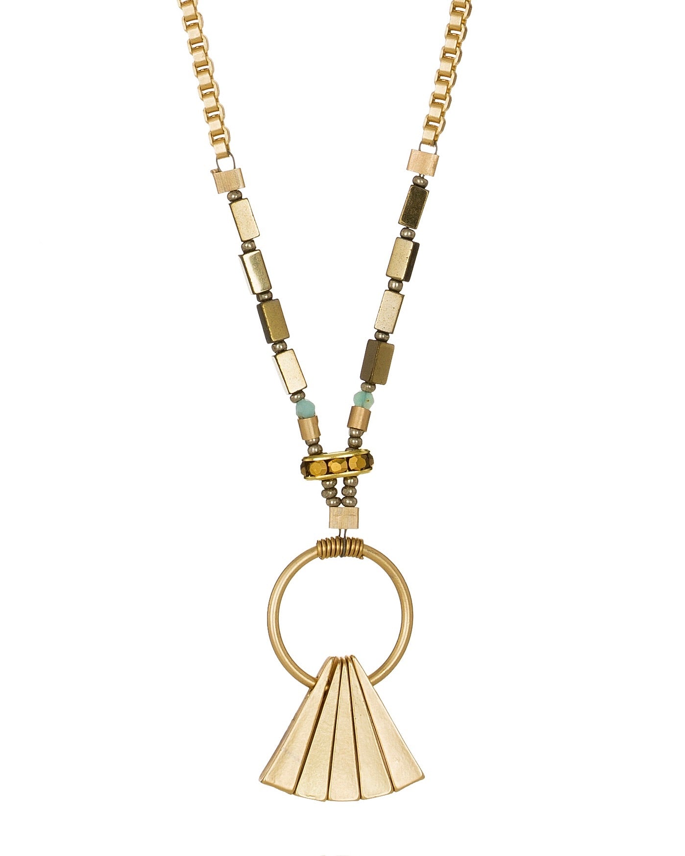 circle pendant necklace in bronze hematite with gold electroplate