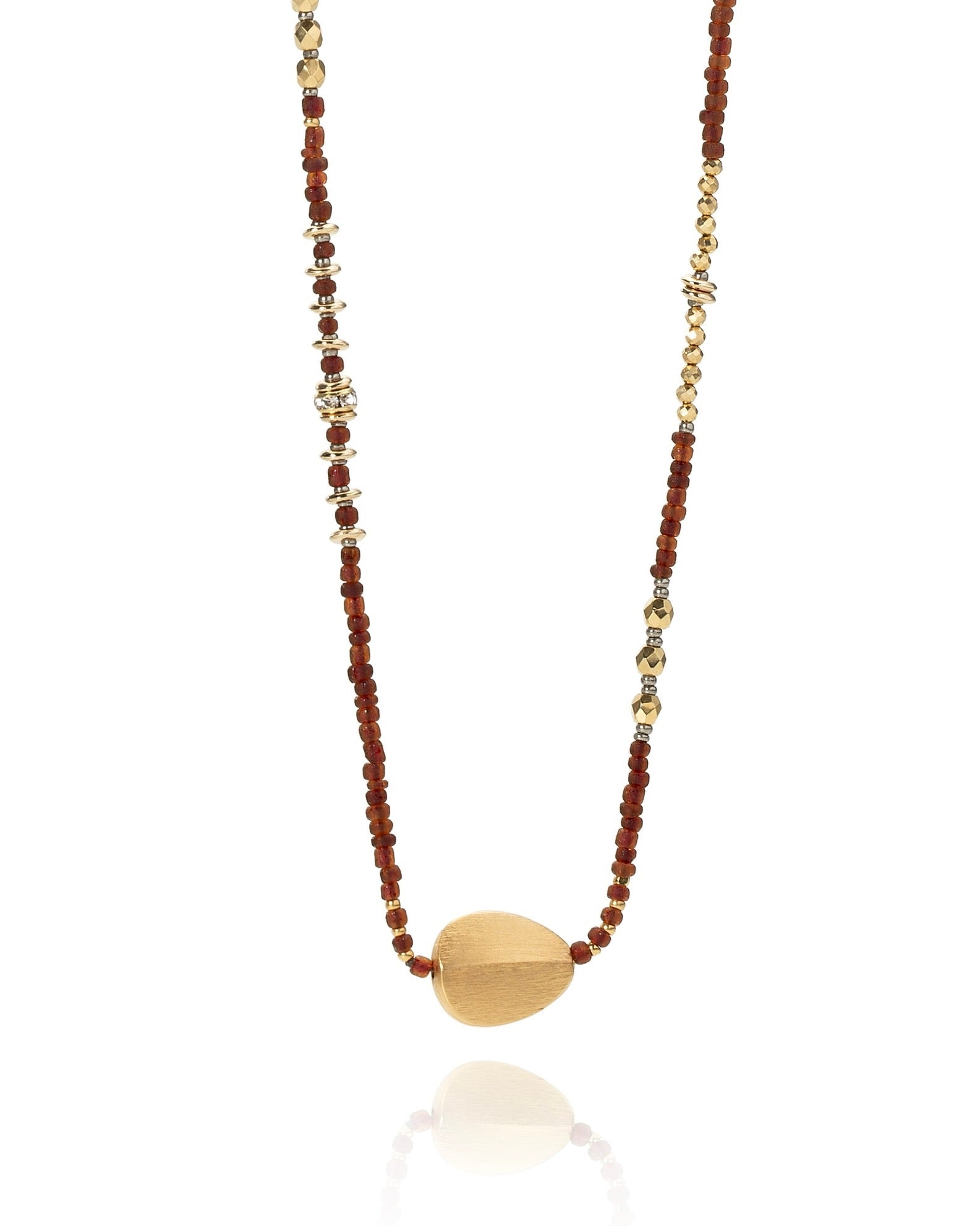 pendant necklace in burgundy antique Afghani glass with 24k gold over sterling