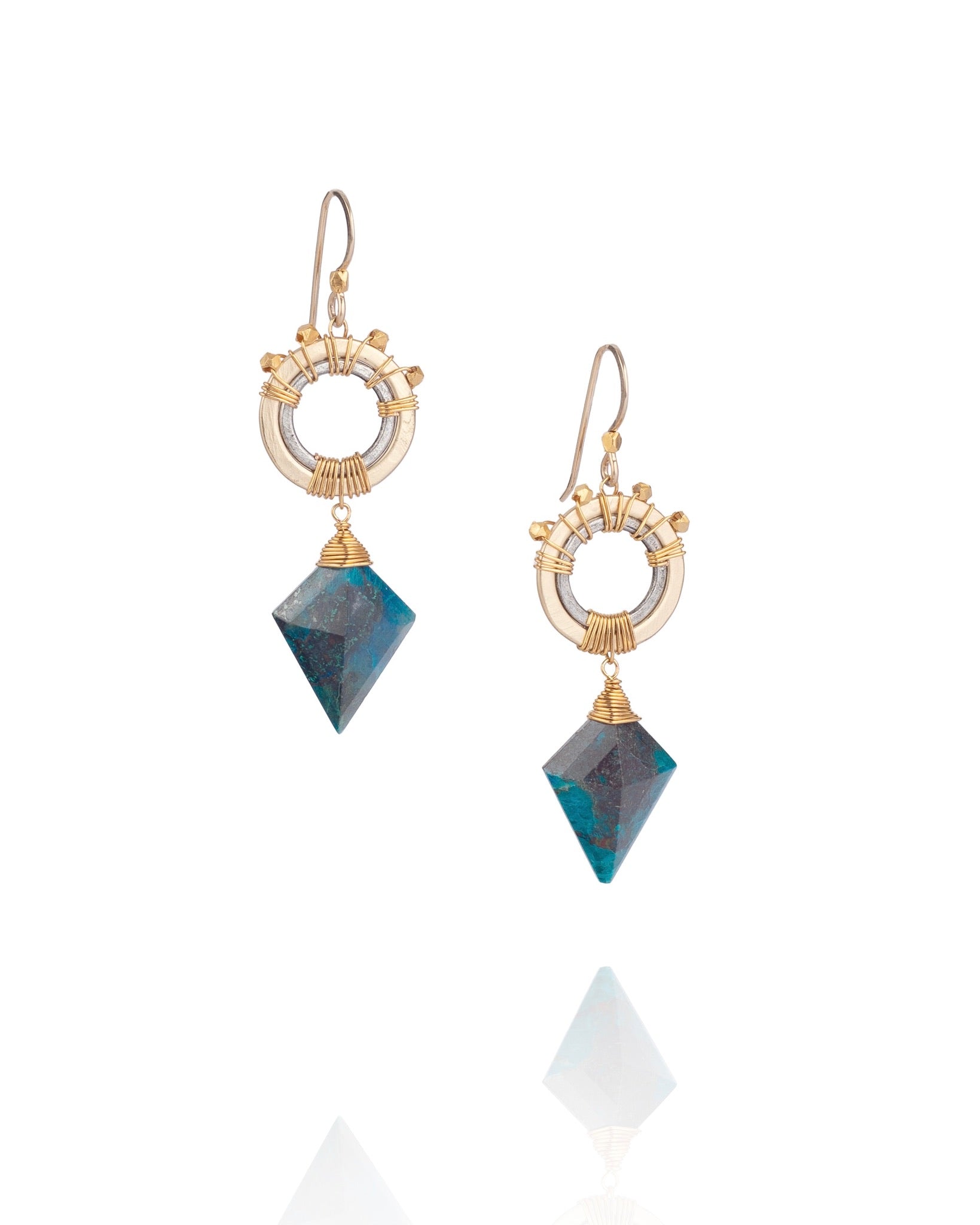 chrysocolla drop earrings with chain detail