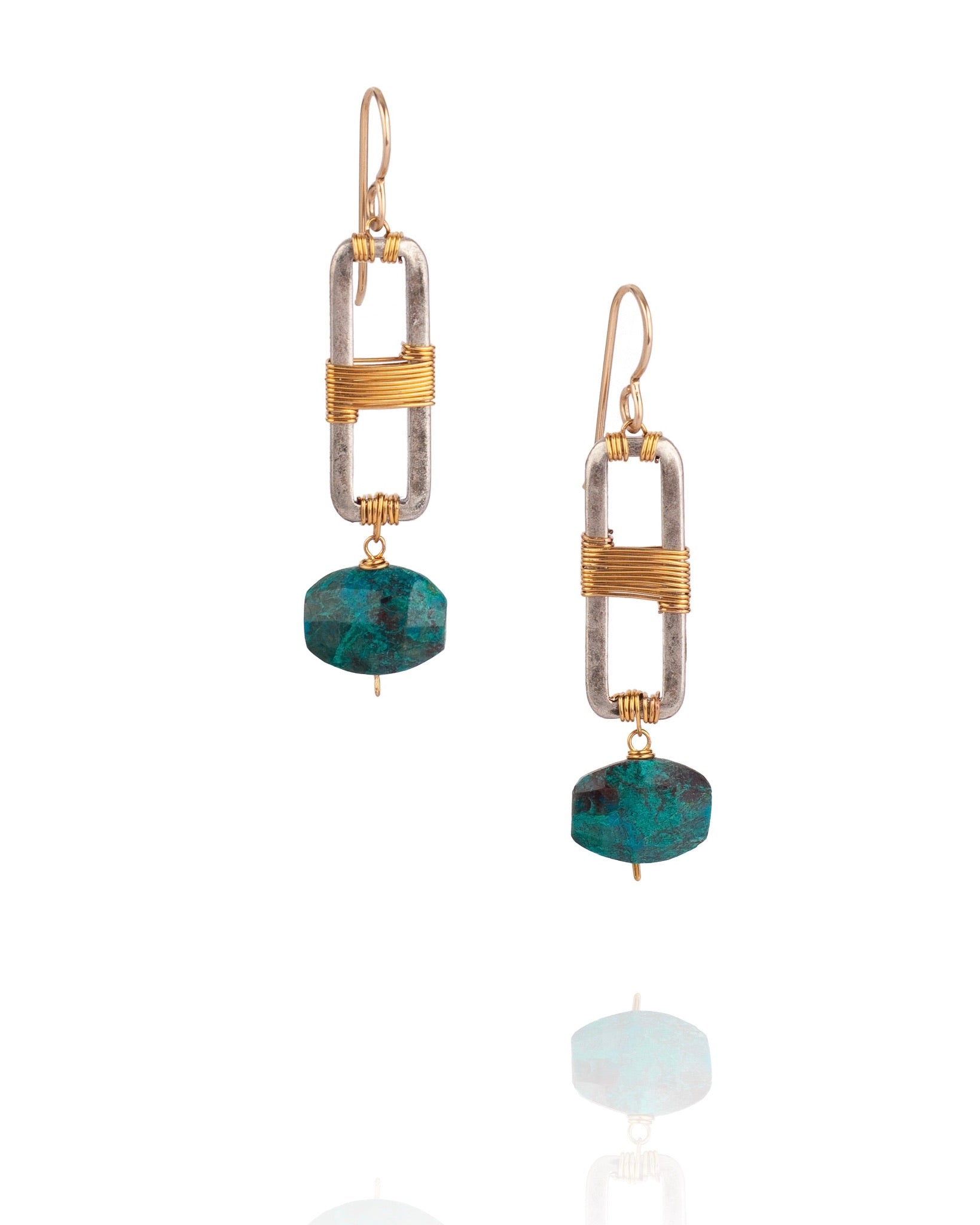chrysocolla drop earrings with link