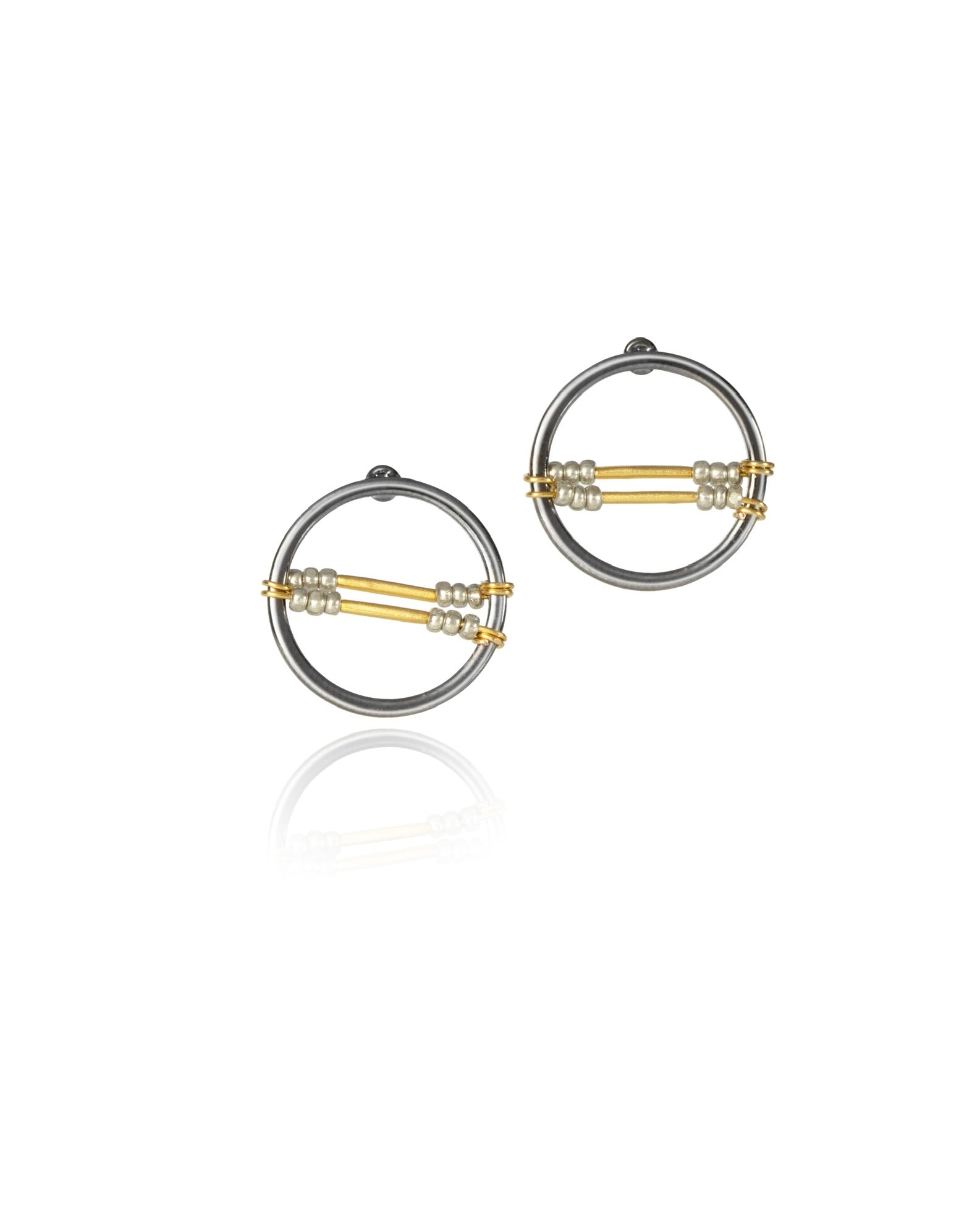 circle bar connector earrings in mixed metal electroplate