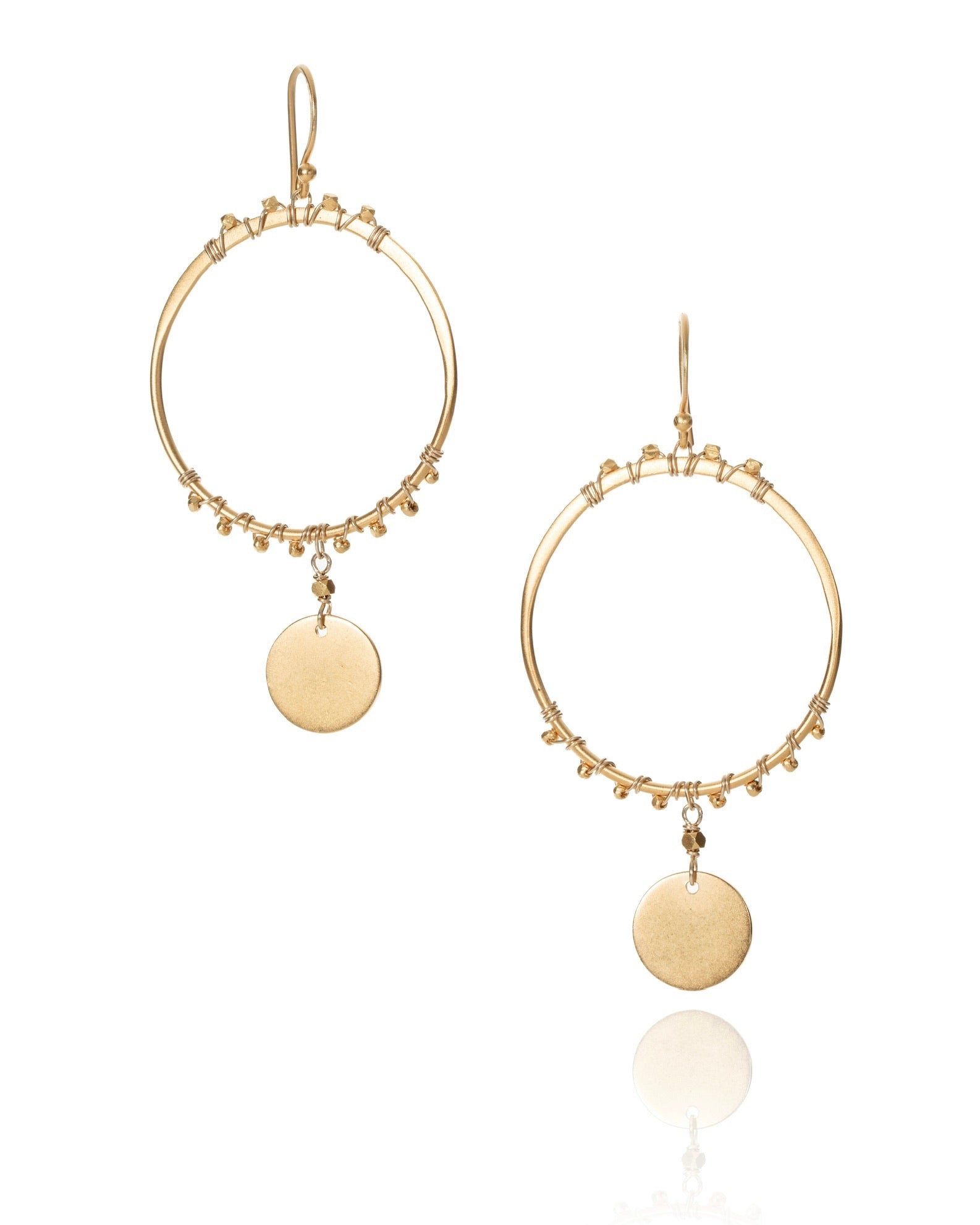 circle disc drop earrings in 24k gold over sterling
