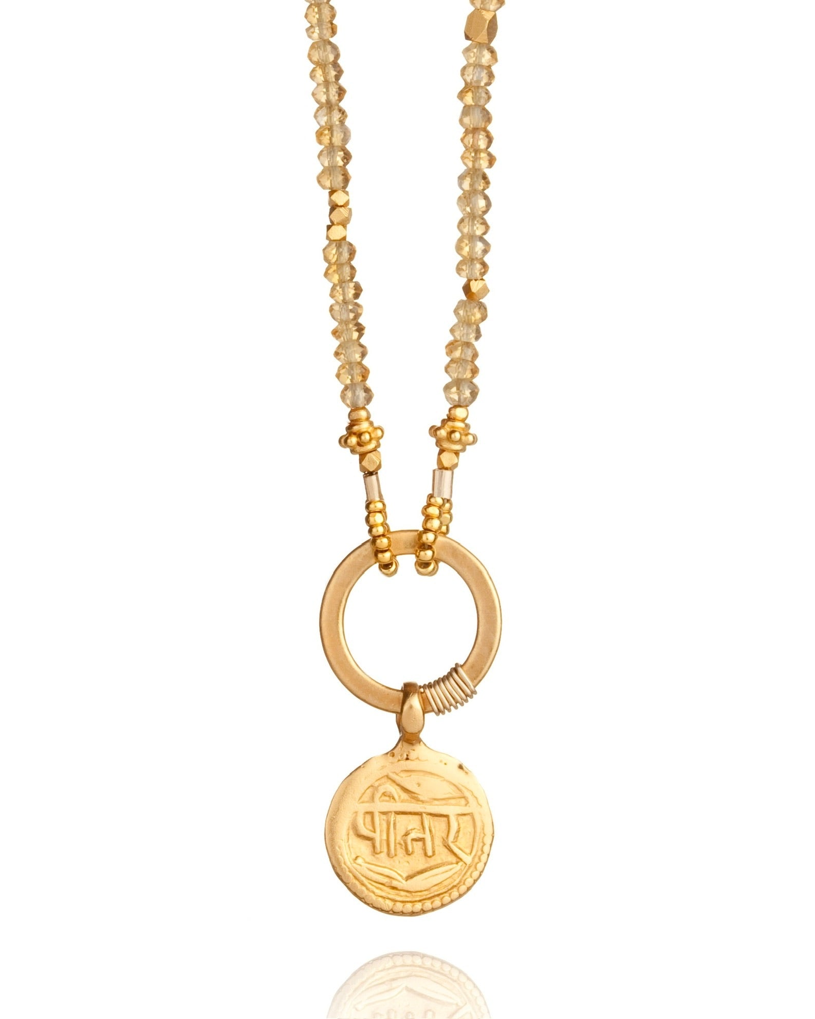 circle pendant necklace in citrine with antique pendant with 24k gold over sterling silver