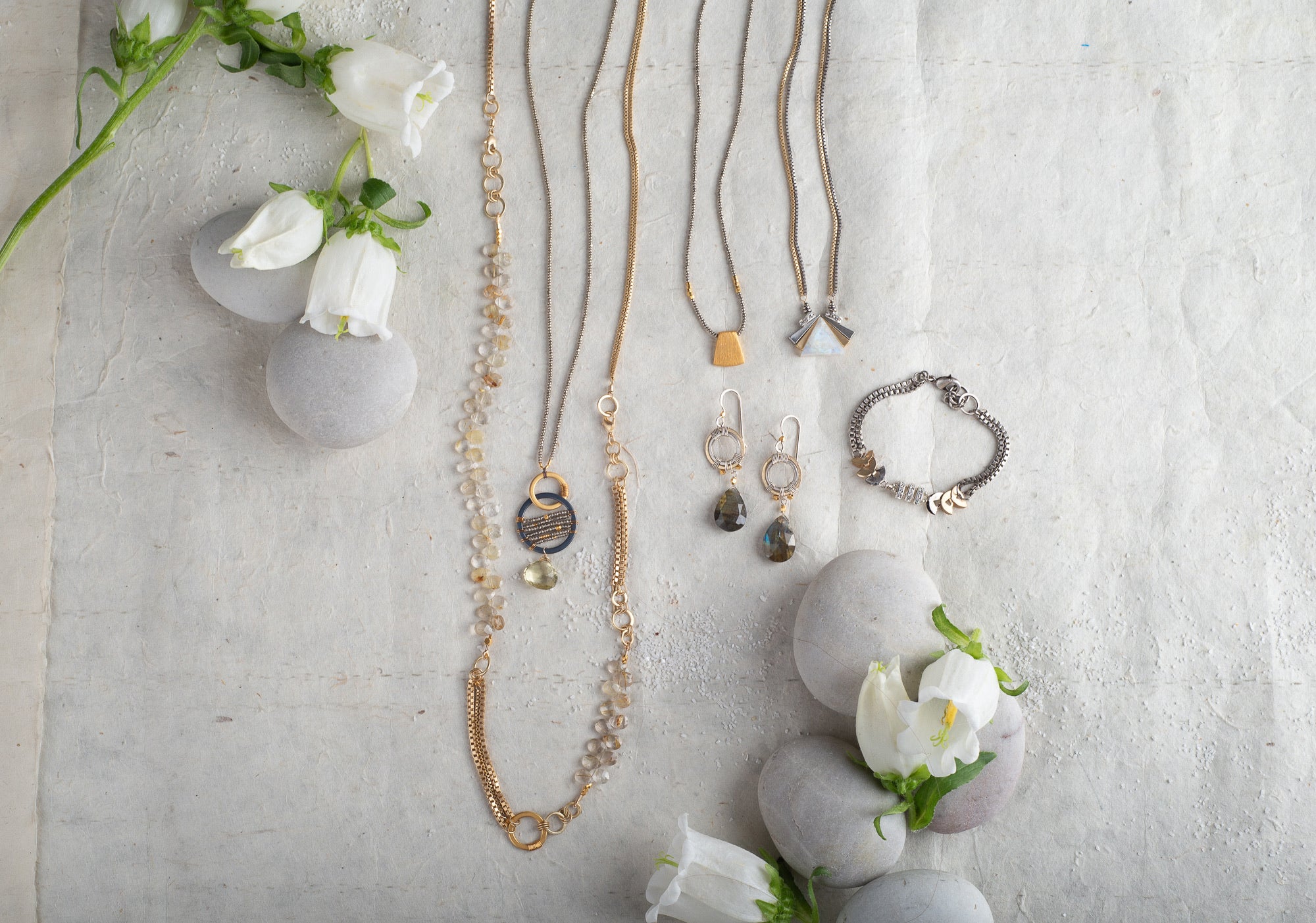 Layered Necklace in Gold Rutilated Quartz with Gold Electroplate and 24k Gold over Sterling Accents