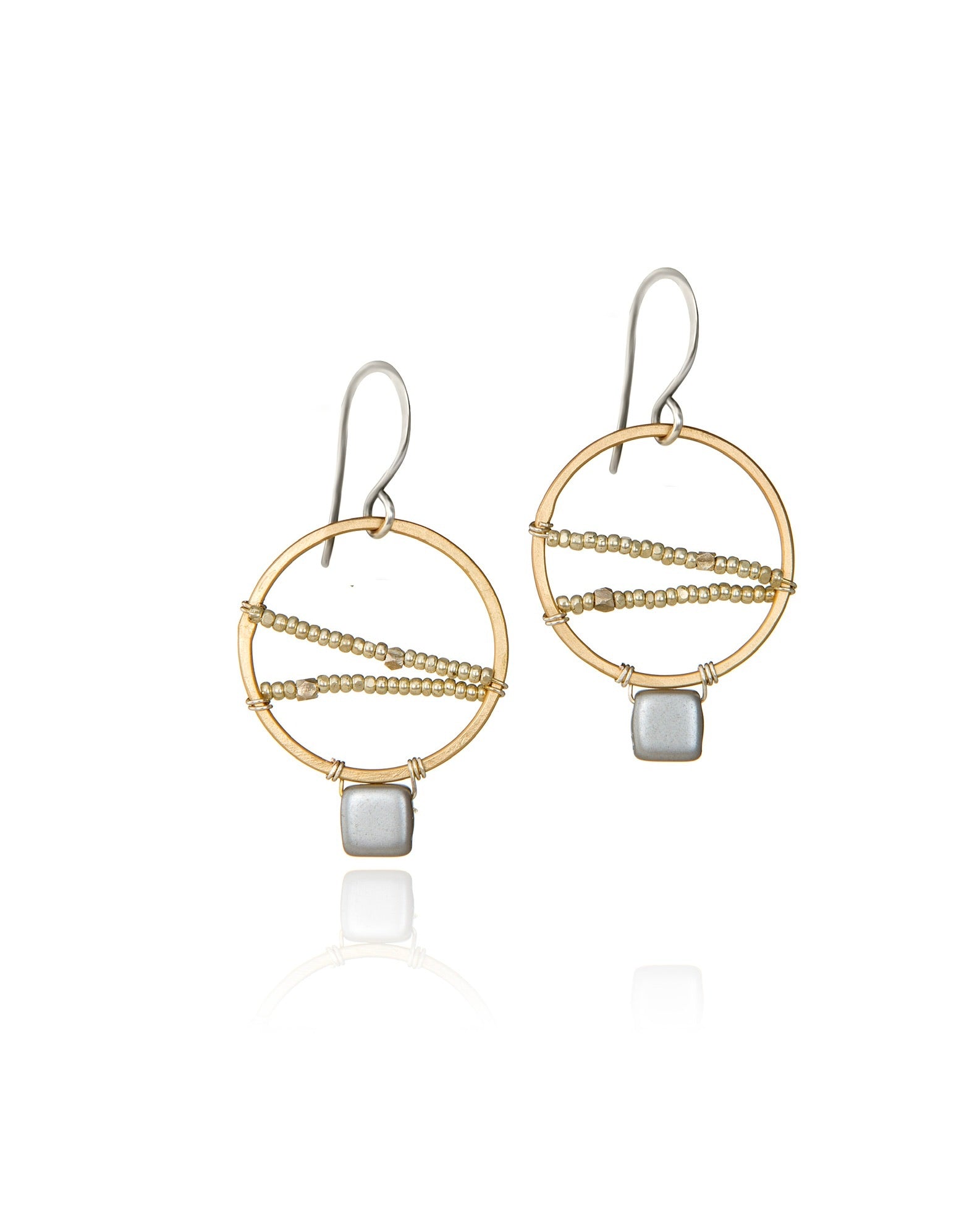 circle drop earrings in Czech glass with Charlotte beads with gold electroplate