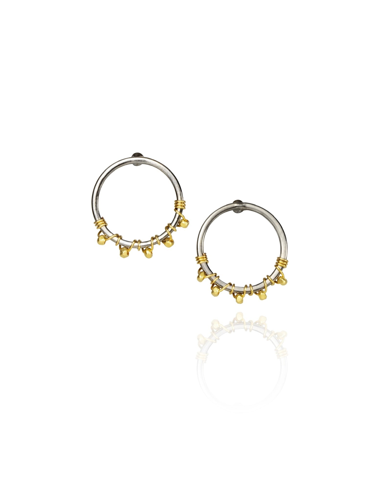 double circle cluster earrings in mixed metal electroplate