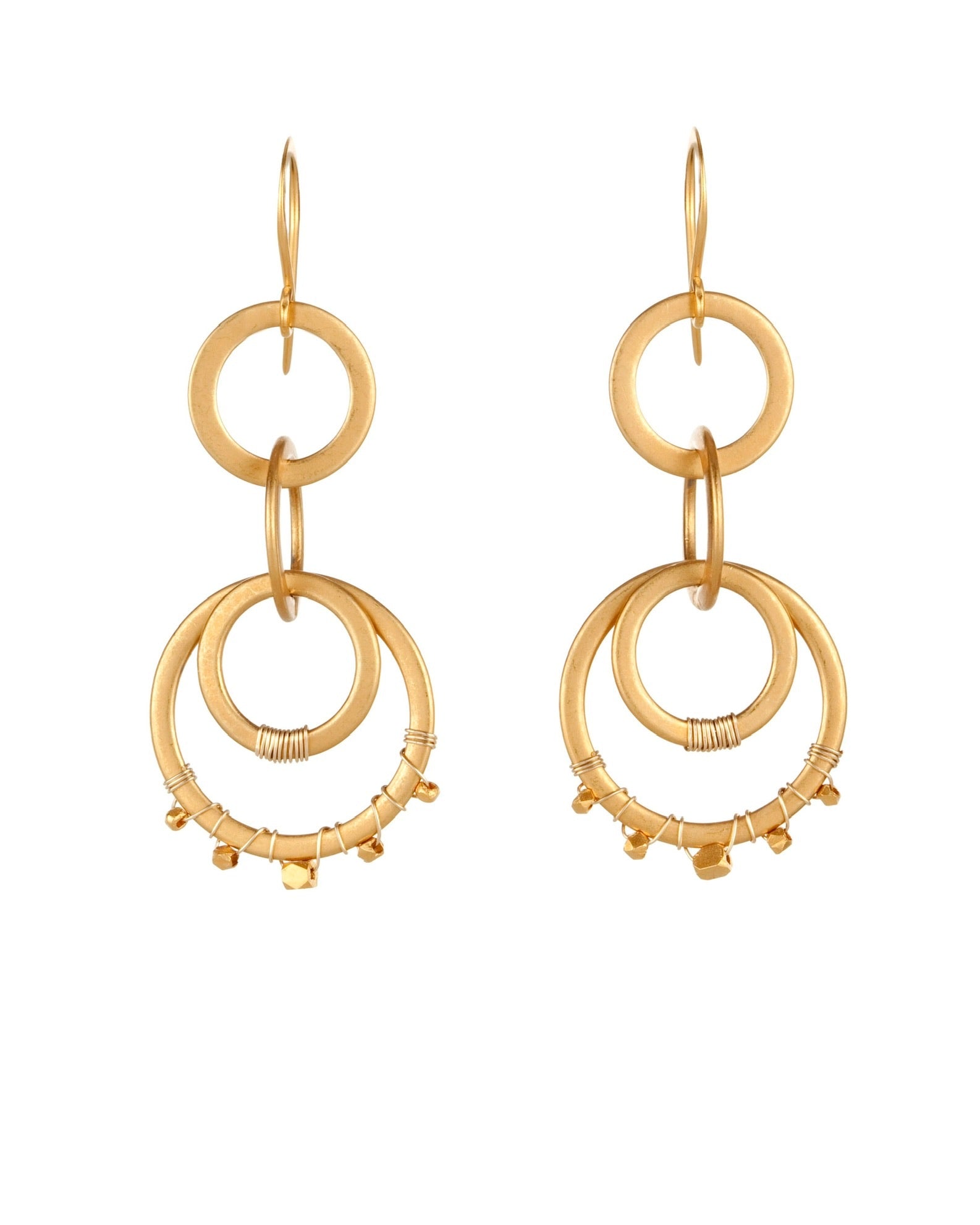double circle drop earrings in 24k gold over sterling