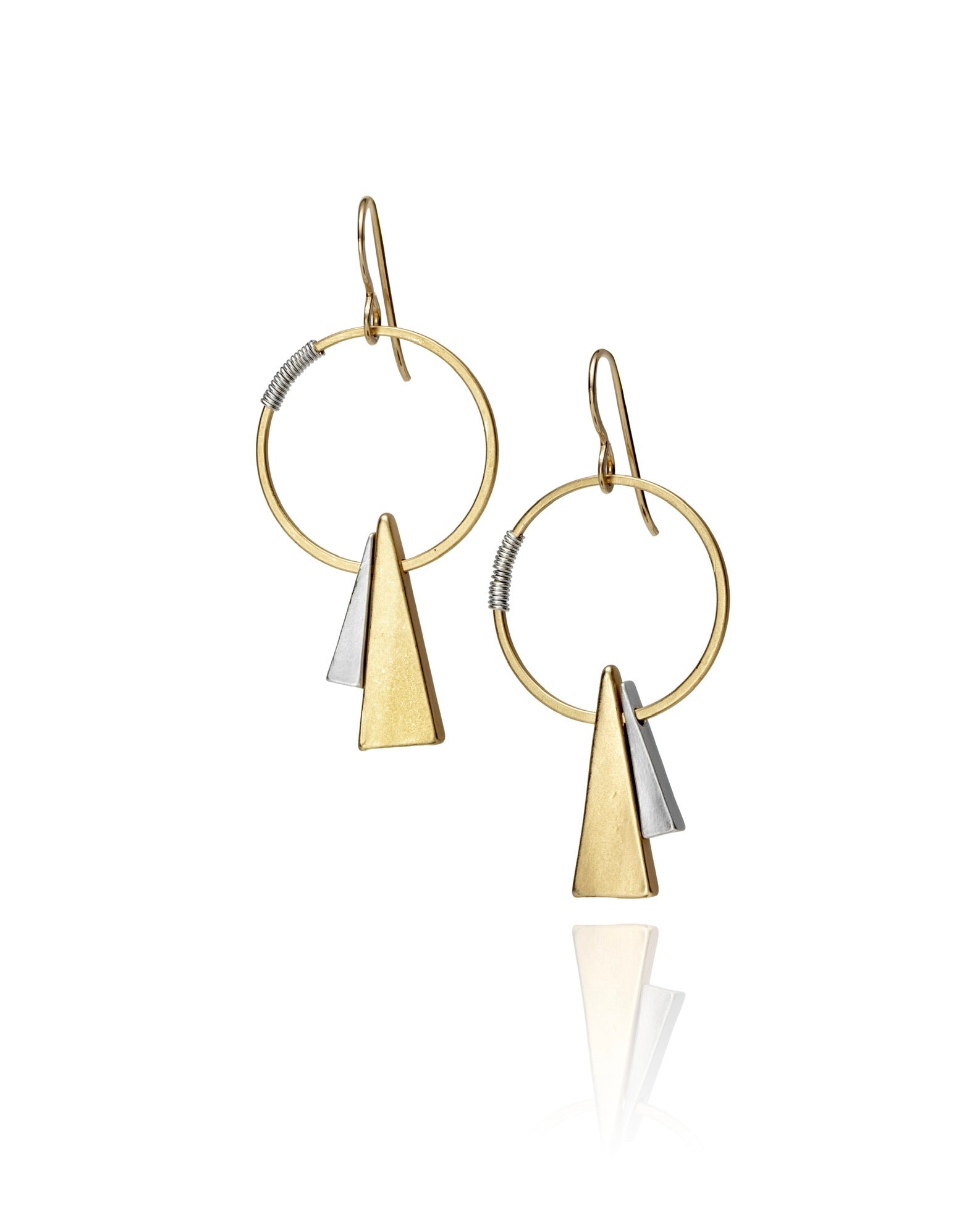 circle triangle drop earrings with gold electroplate