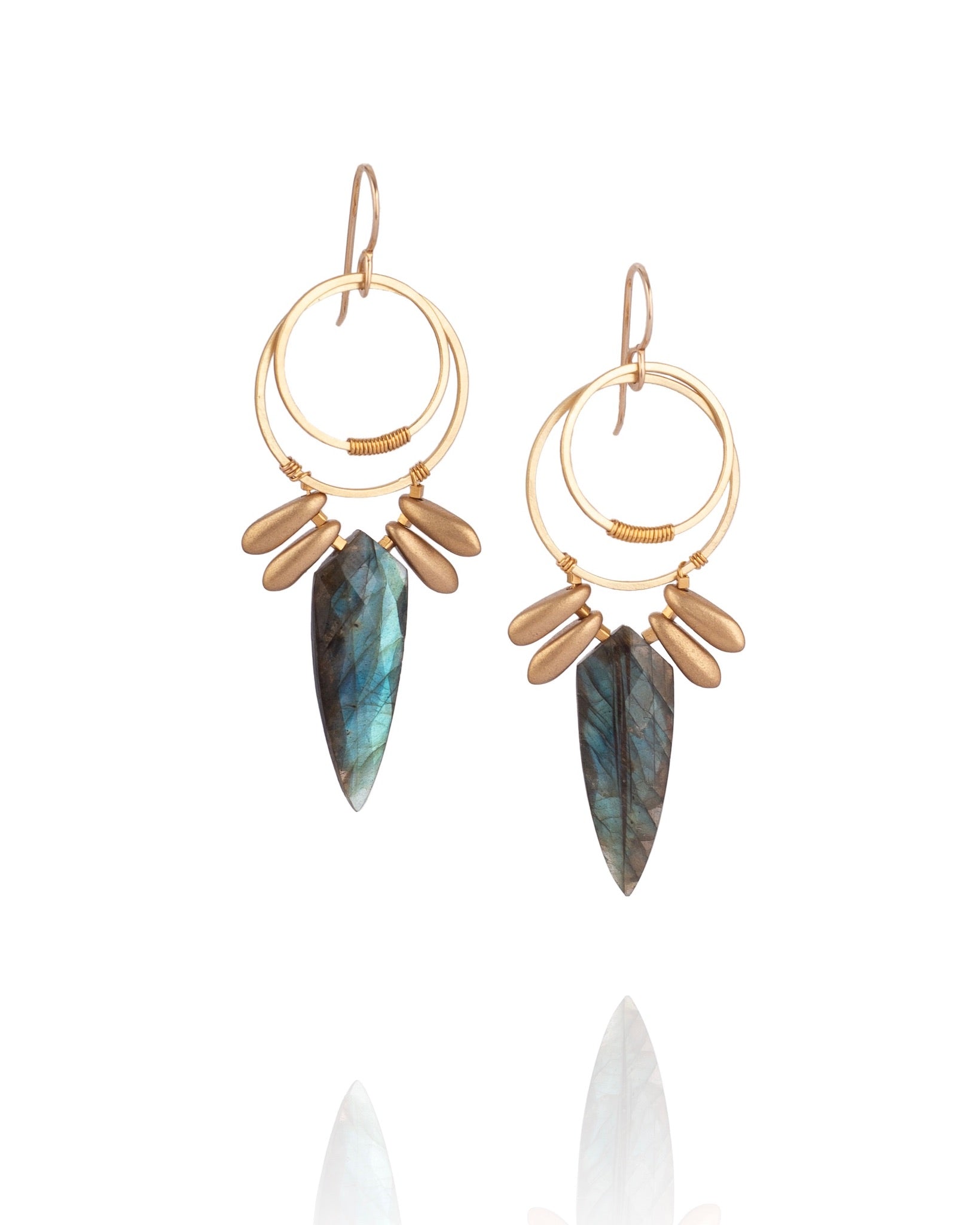 Circle Petal Drop Earrings in Chrysocolla with Czech Glass and Gold Electroplate