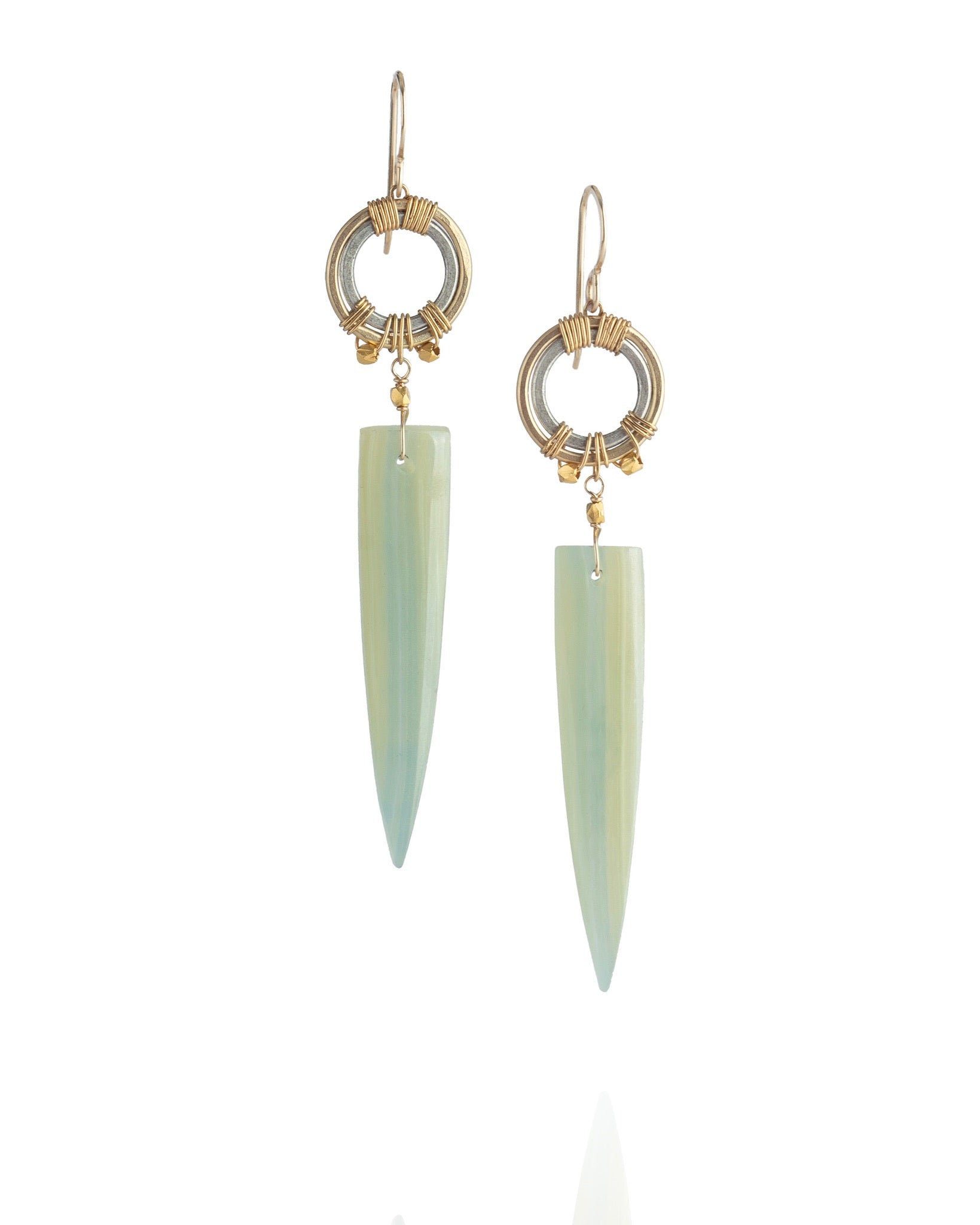 long drop earrings with lemur calcite triangle stones
