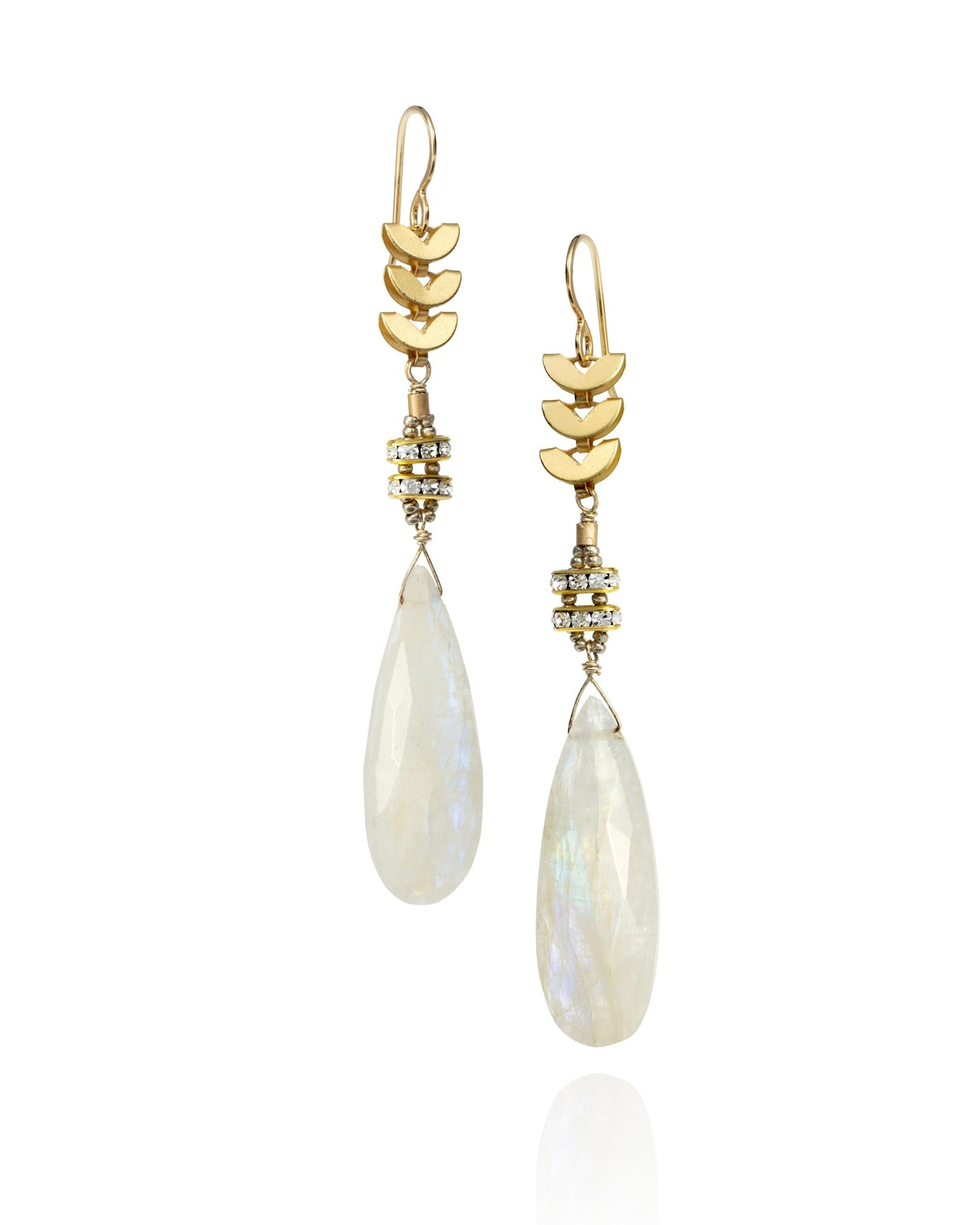 drop earrings in moonstone with vintage crystal with gold electroplate