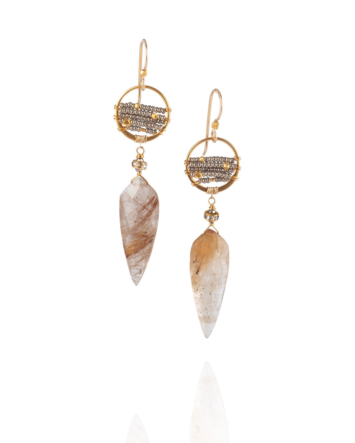 circle drop earrings in gold rutilated quartz with 24k gold over sterling and charlottes