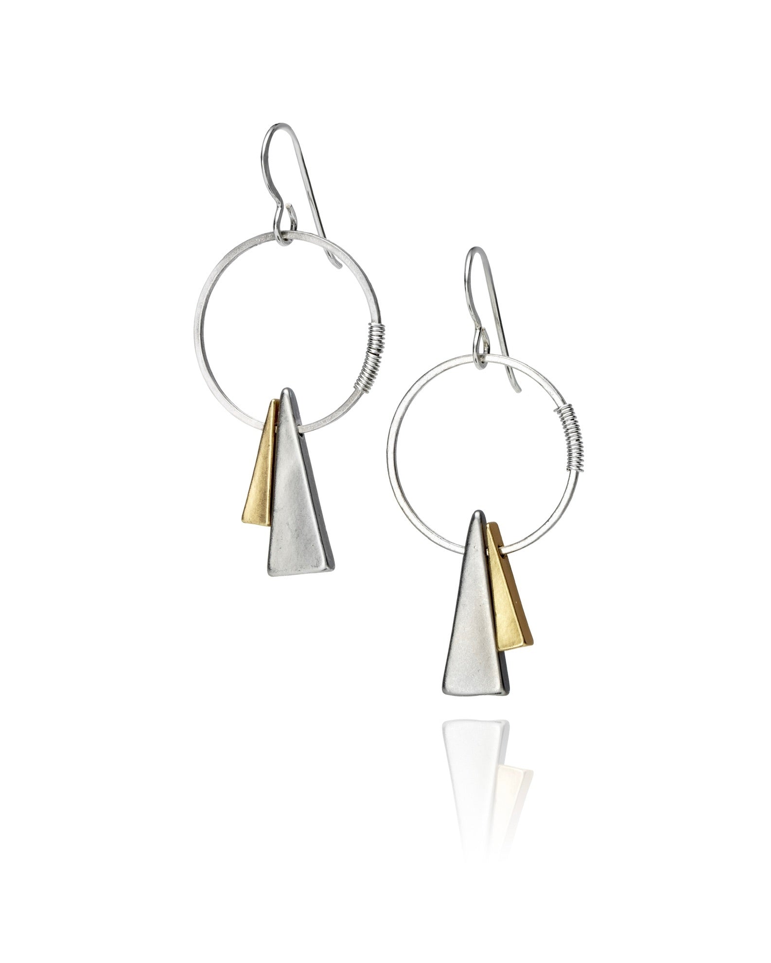 circle triangle drop earrings with silver electroplate