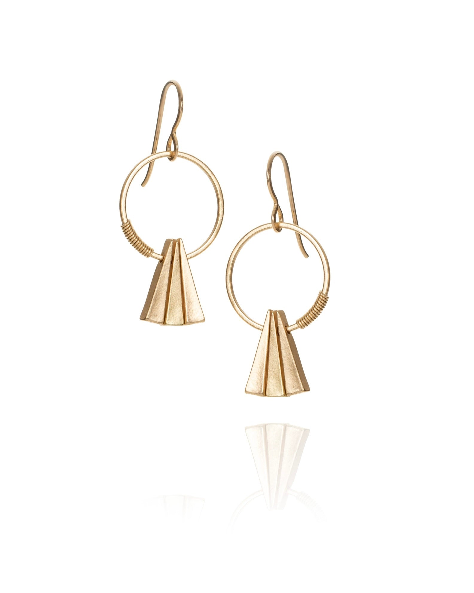 triple triangle drop earrings in gold electroplate