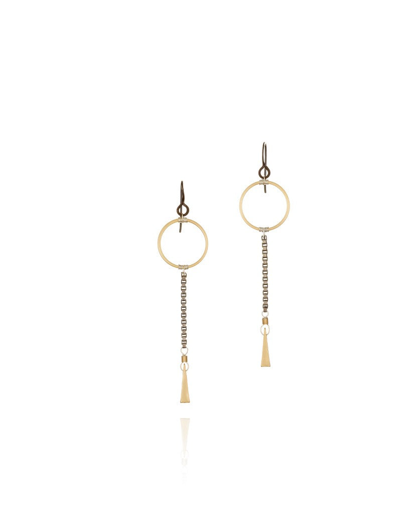 gold & silver circle chain drop earrings