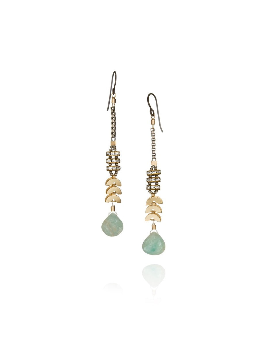 Amazonite Mixed Metal Colorful Gem Stone Long Earrings