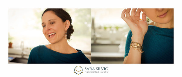 sterling silver 2” drop earrings & matching gold bracelet