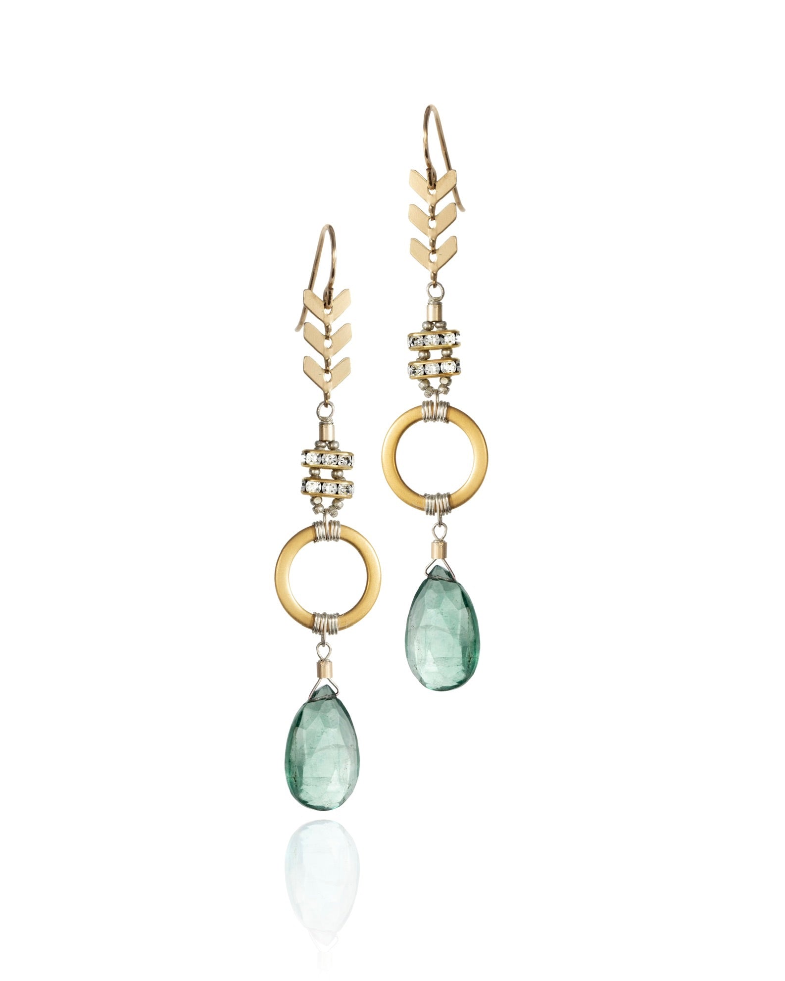 stacked circle drop earrings in fluorite with mixed metal electroplate
