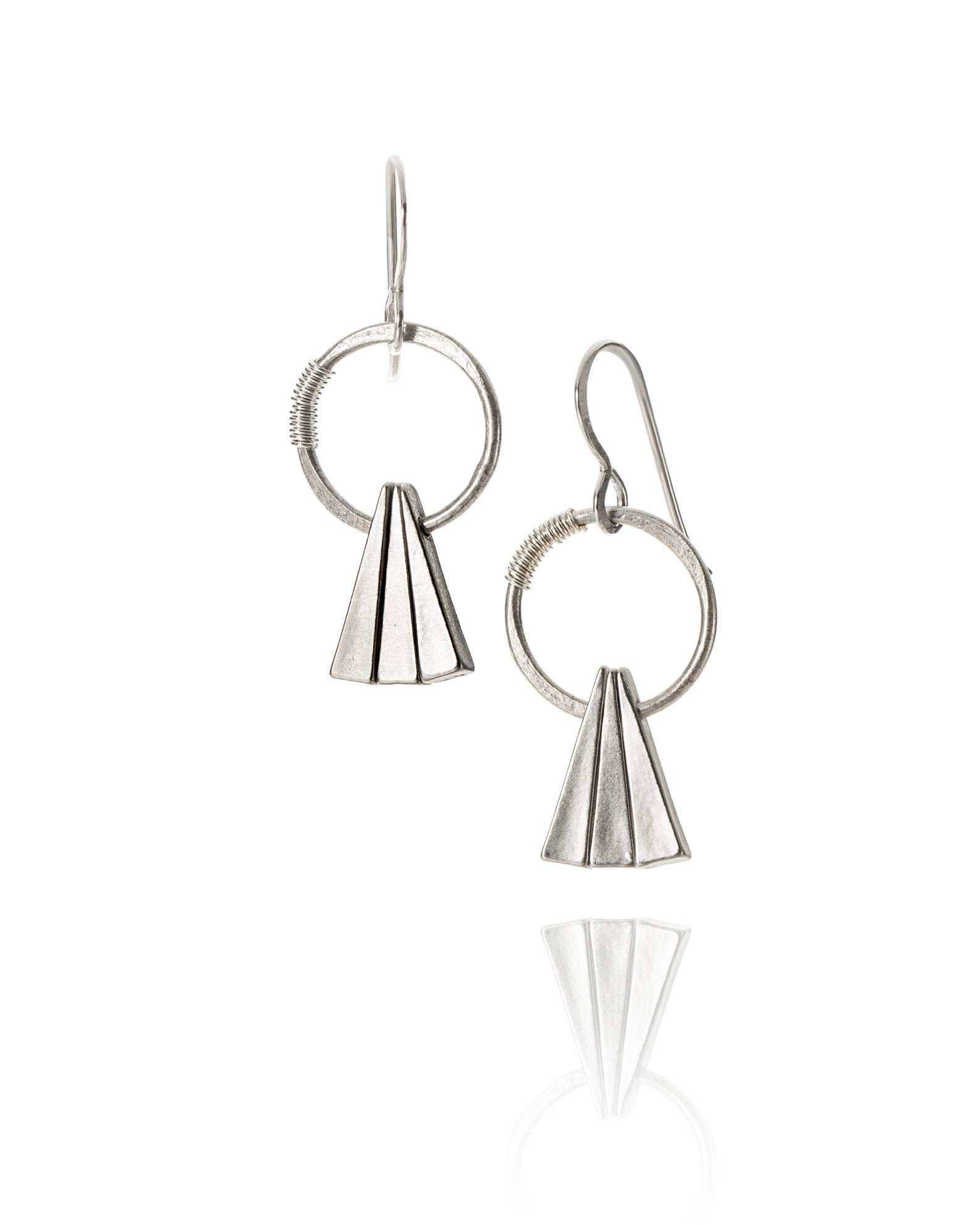 circle triangle drop earrings in antique silver electroplate
