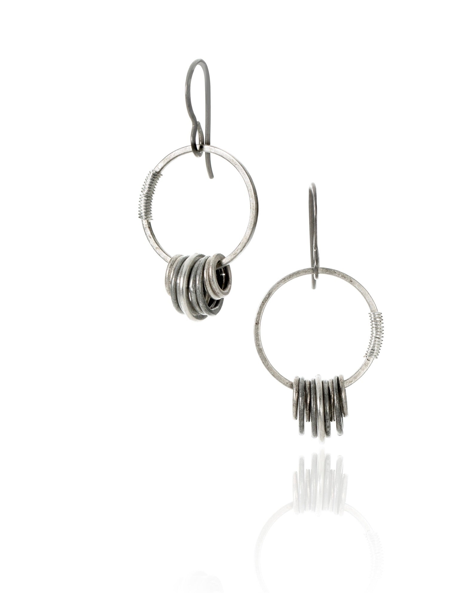 antique silver electroplate thin circle drop earrings