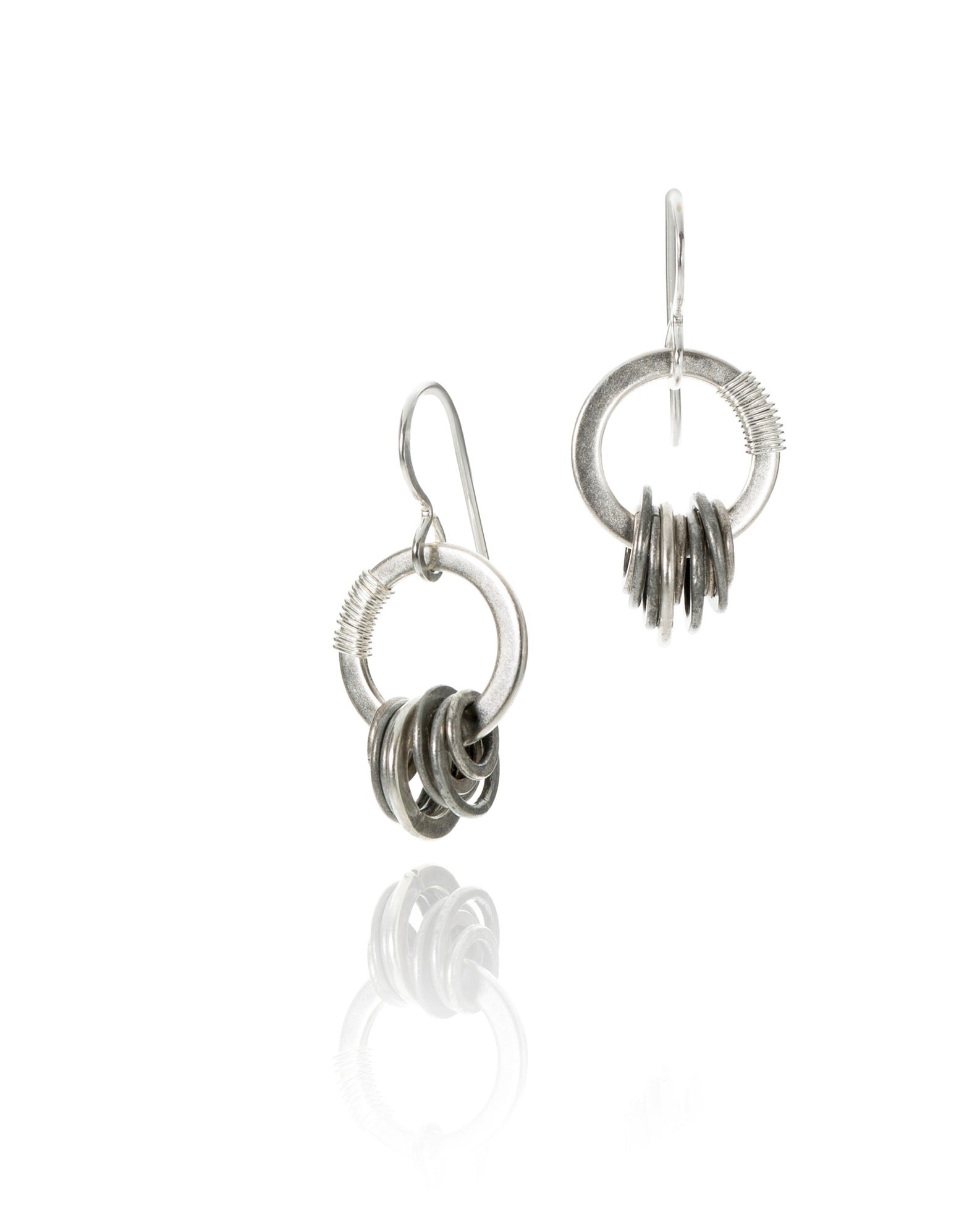 open circle drop earrings in antique silver electroplate