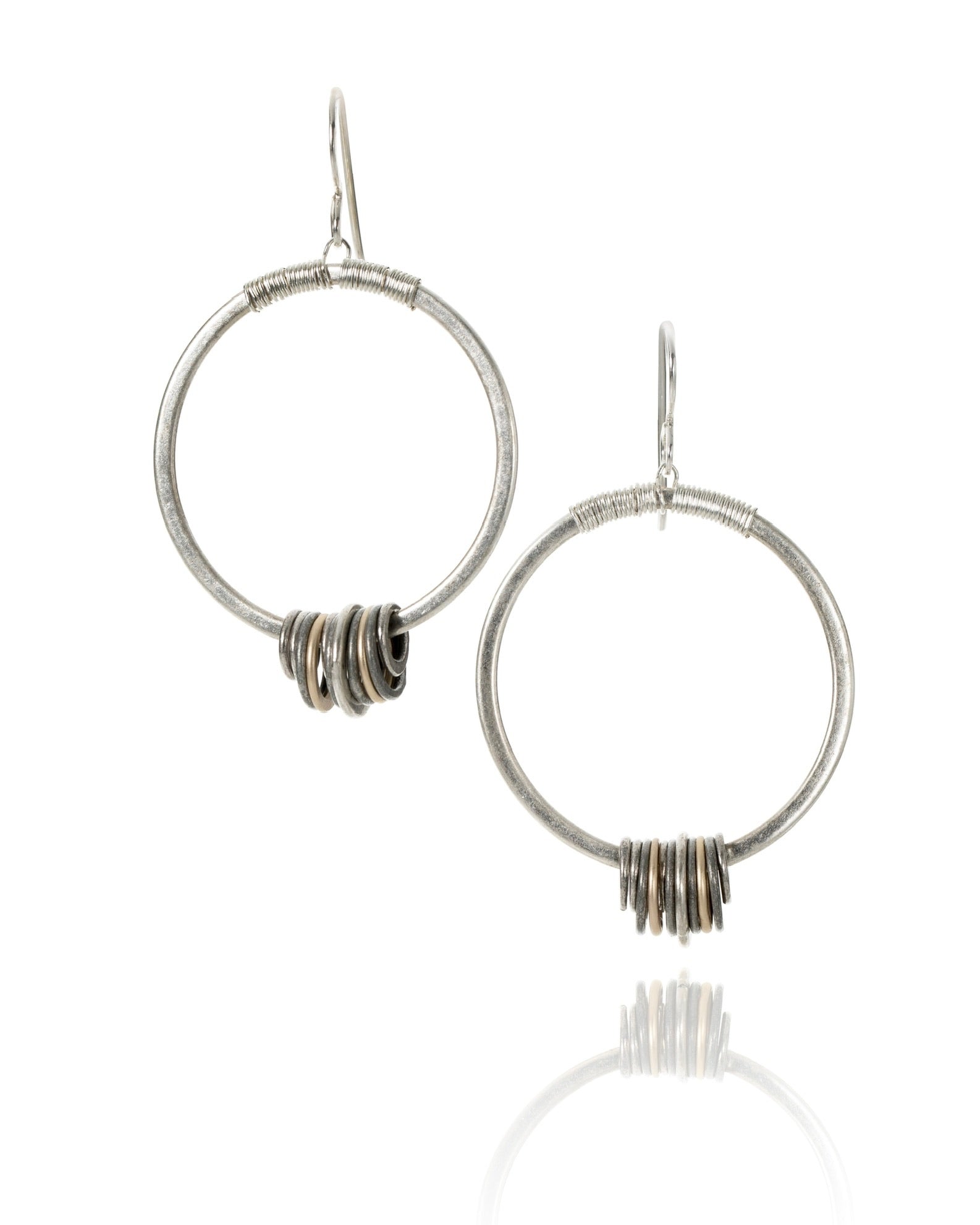 large circle drop earrings in antique silver electroplate