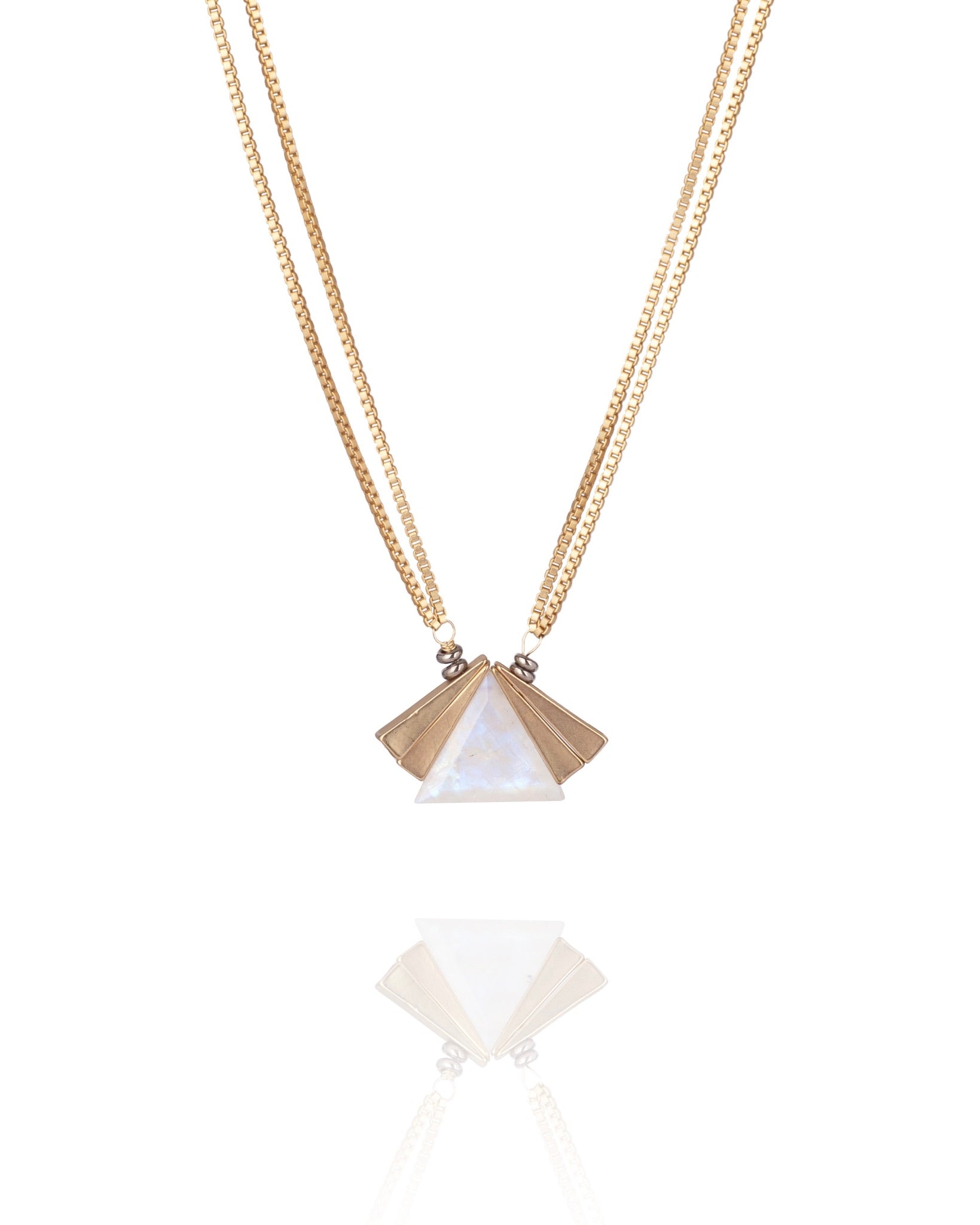 triangle pendant necklace in AAA grade moonstone with gold electroplate