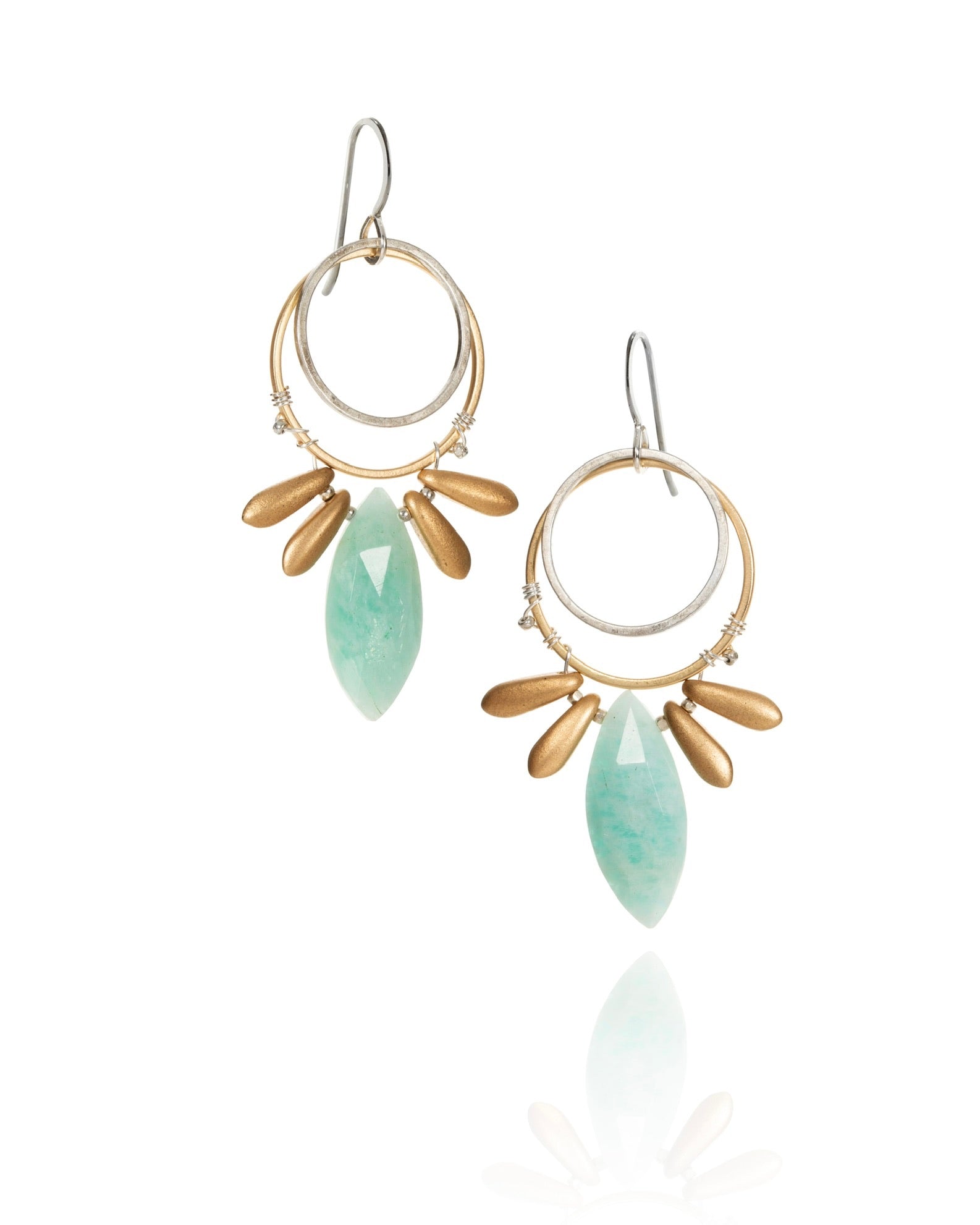 circle petal drop earrings in amazonite with Czech glass with gold electroplate