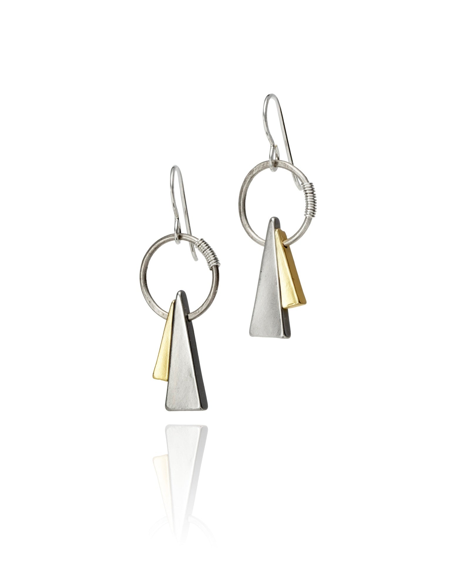 circle triangle drop earrings with antique silver electroplate