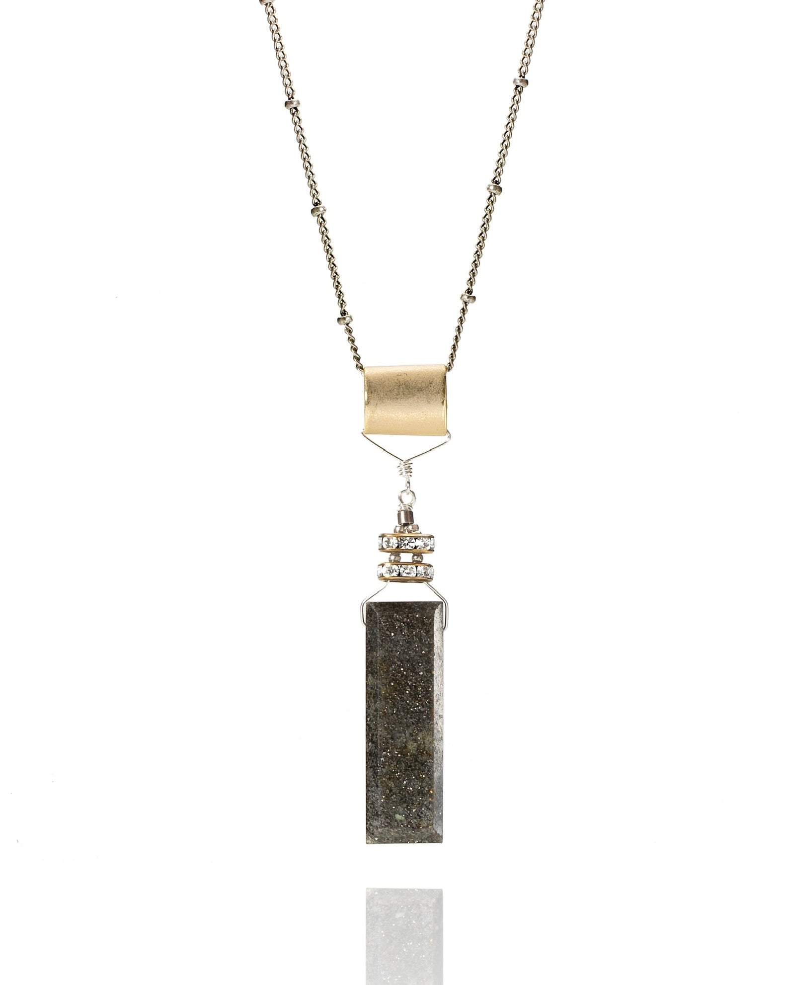 rectangular drop pendant necklace in black sandstone with sterling silver