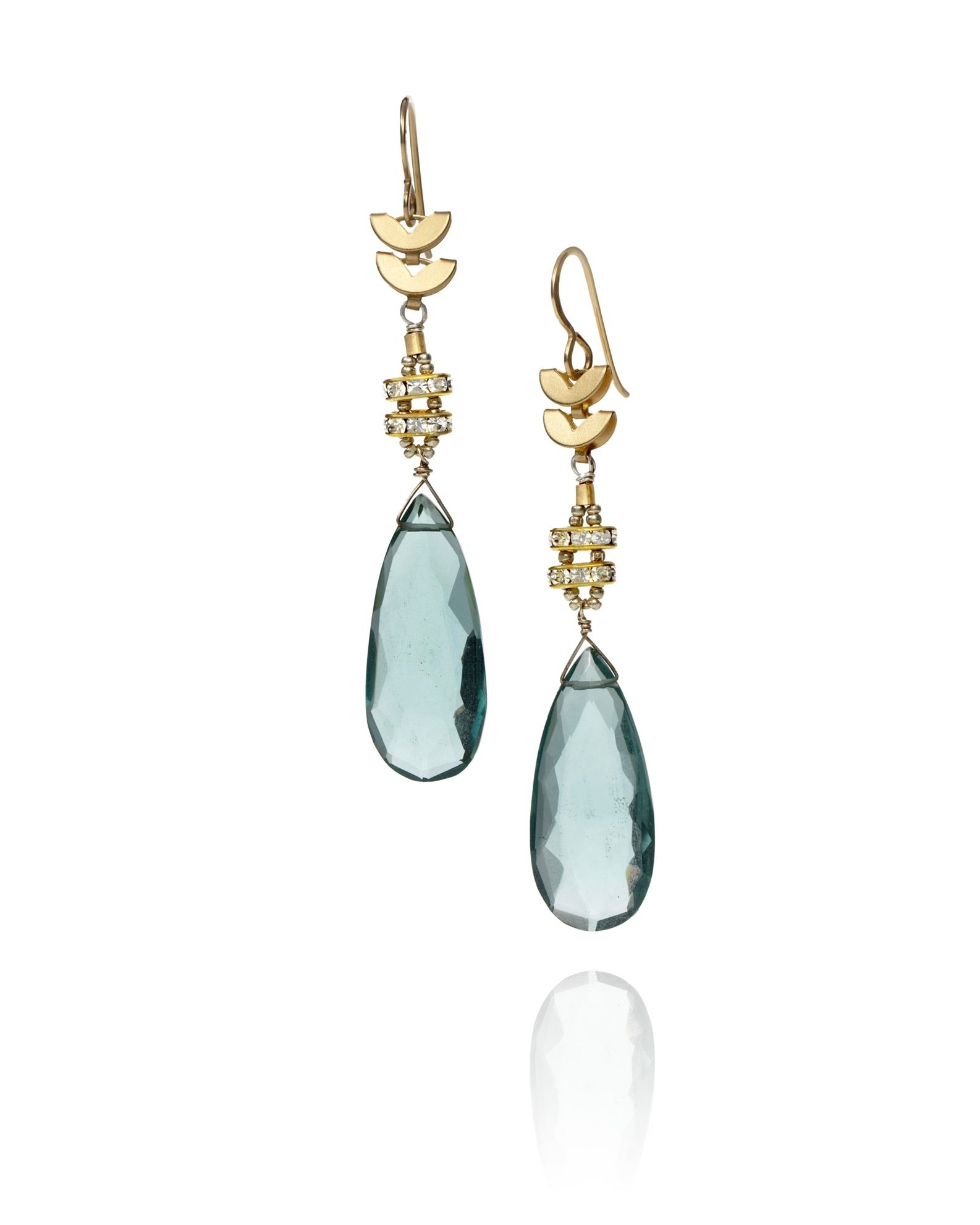 drop earrings in blue hydro quartz with vintage crystal with gold electroplate