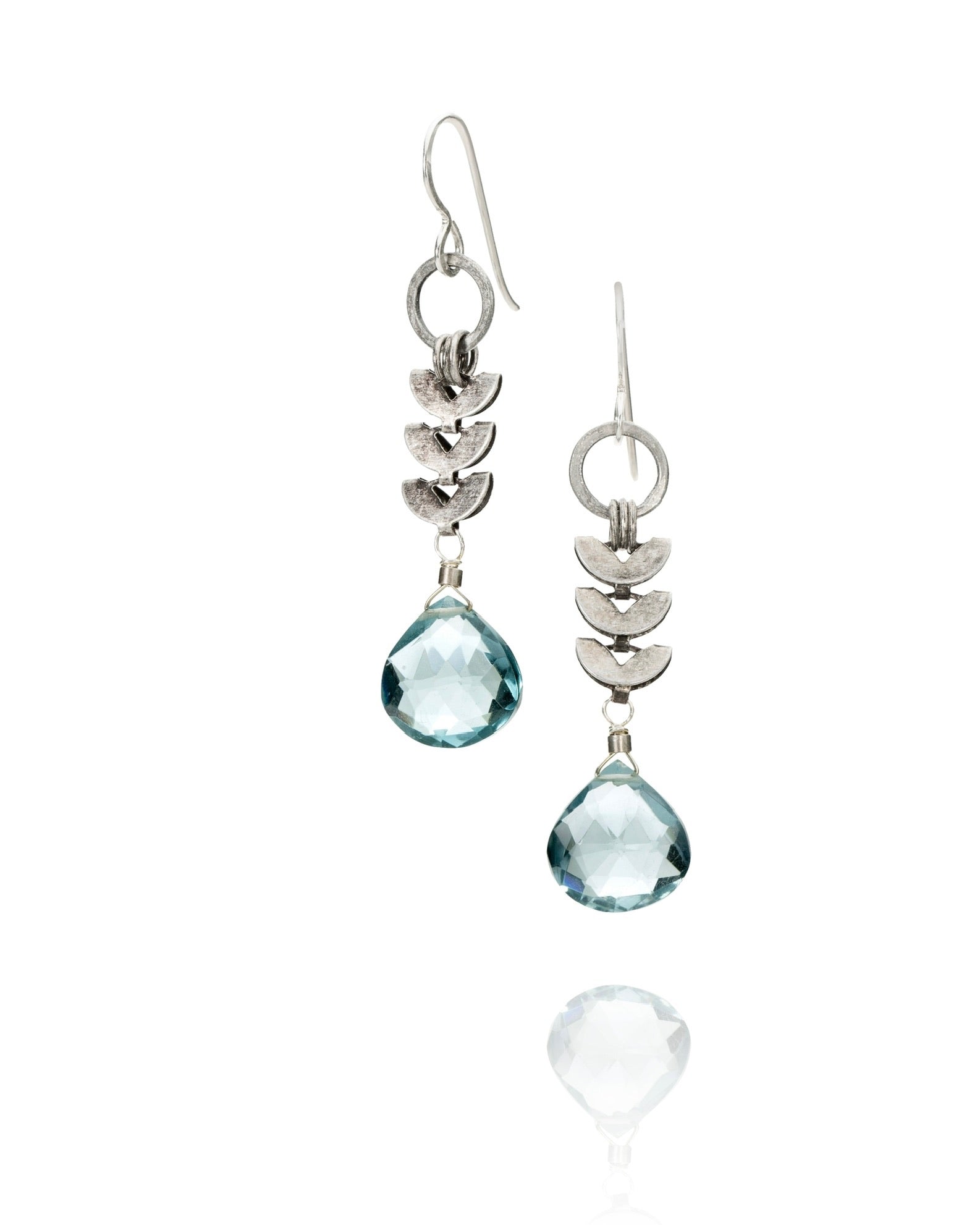 linear drop earrings in blue topaz with sterling silver