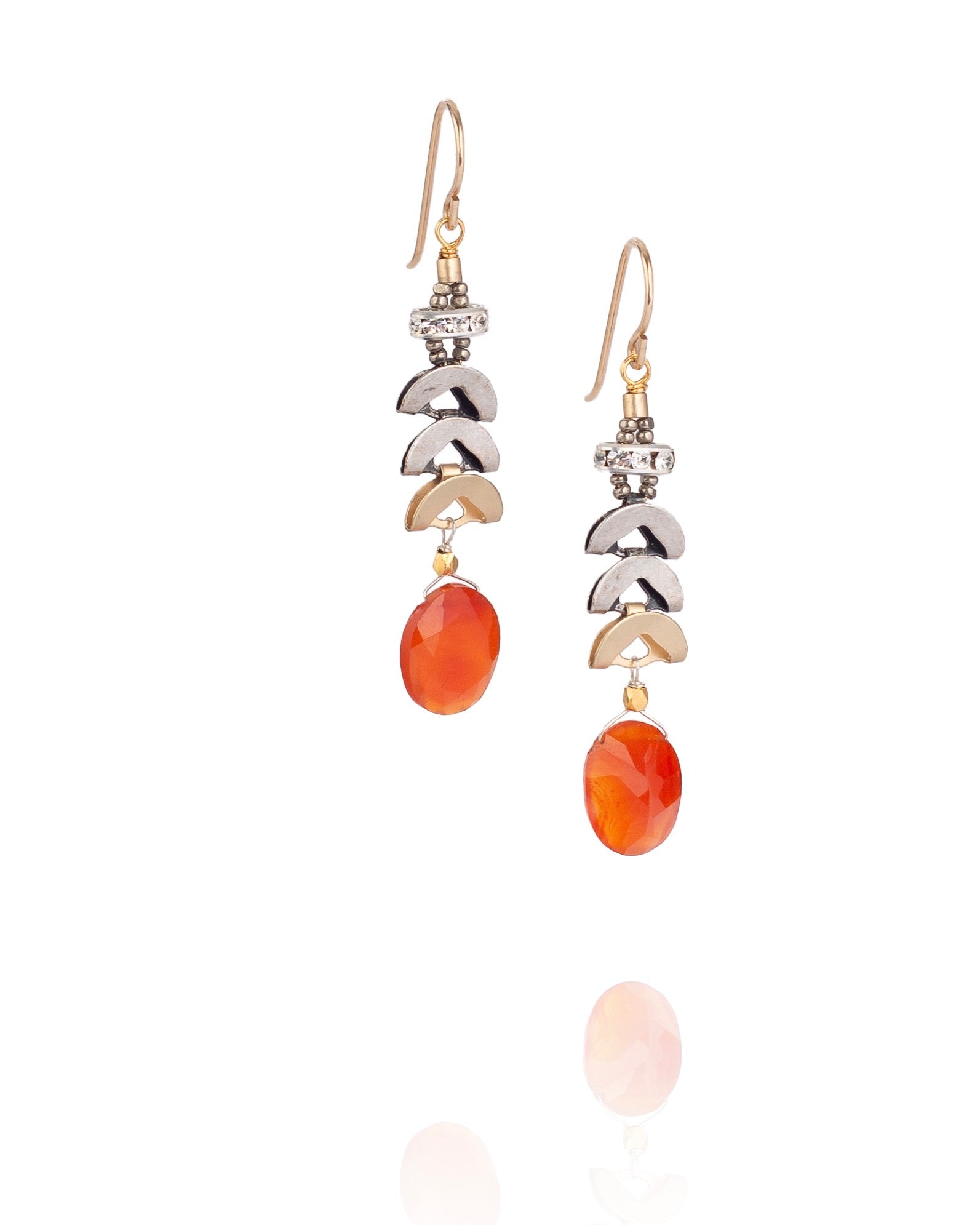 carnelian drop earrings with mixed metal accents