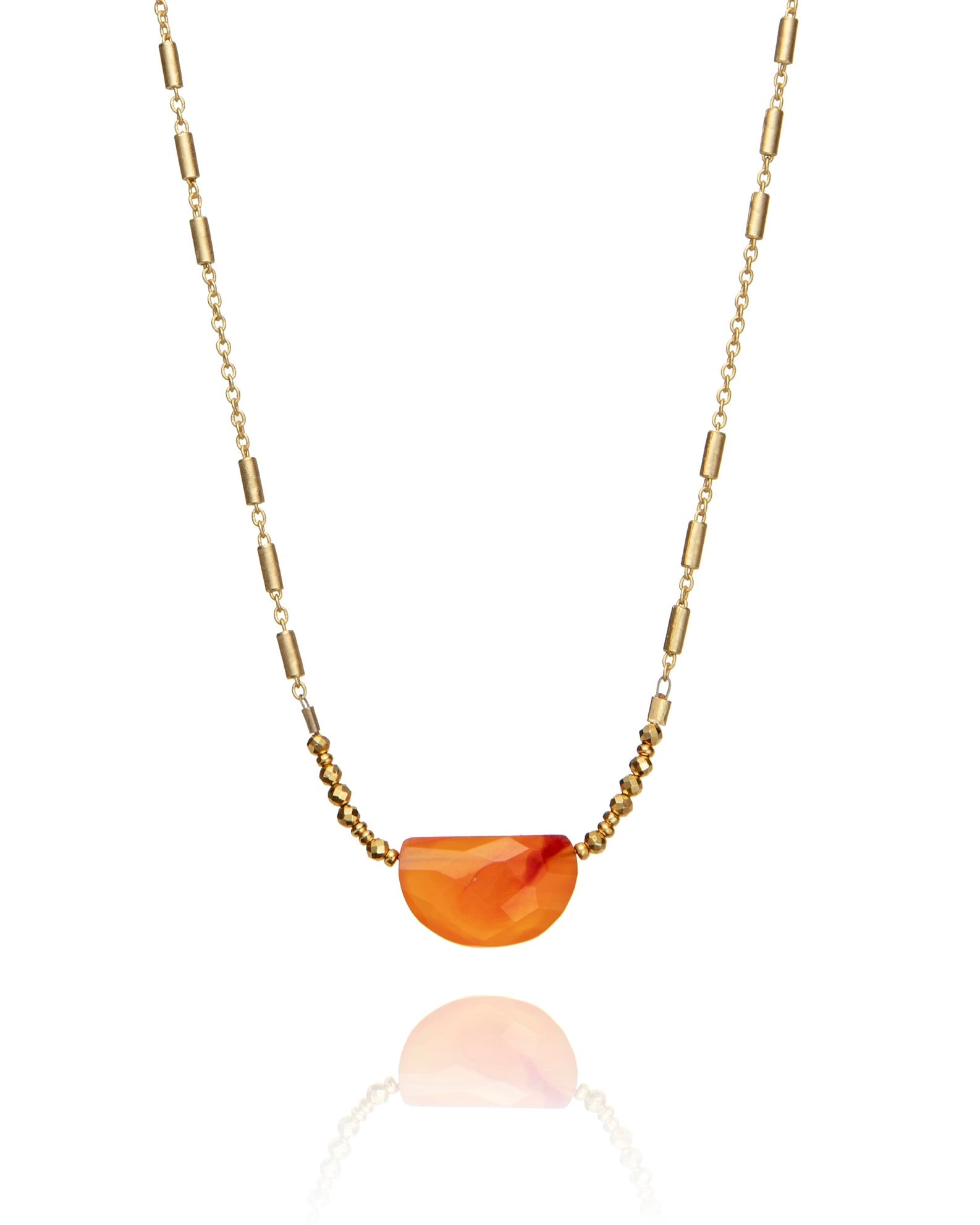 pendant necklace in carnelian with 24k gold over sterling accents and gold electroplate chain