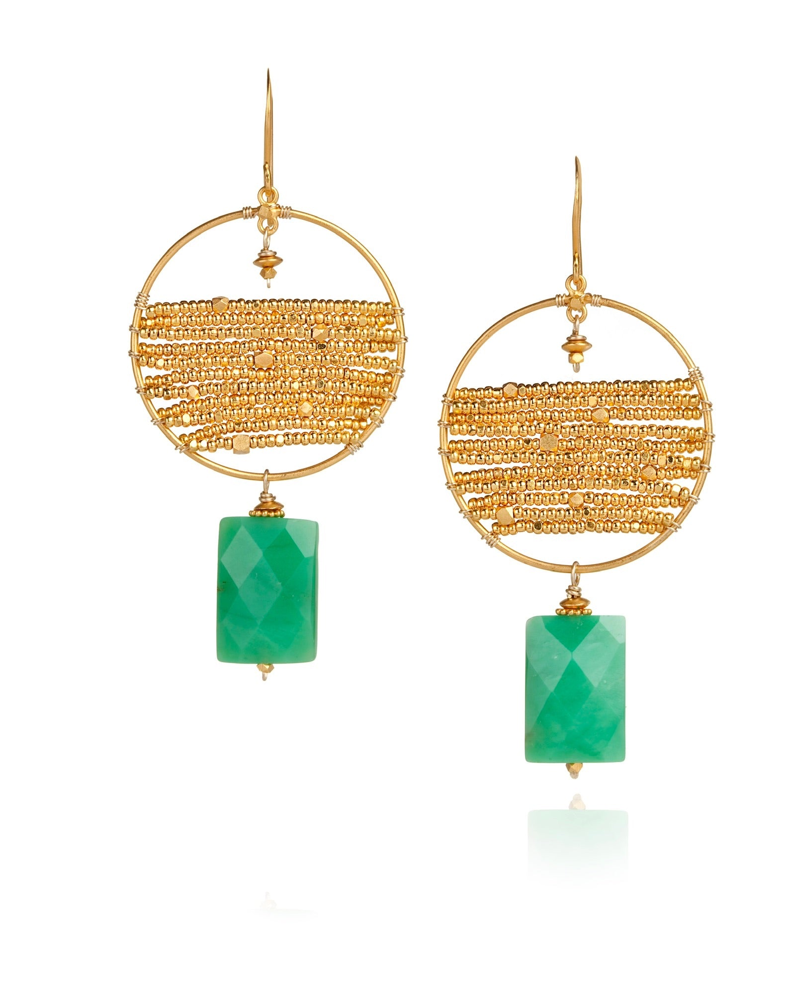 large circle drop earrings in chrysoprase with 24k gold over sterling silver