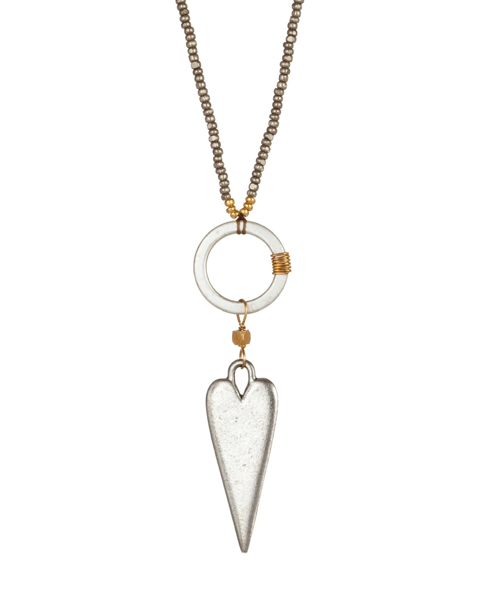 circle spike pendant necklace in antique silver electroplate