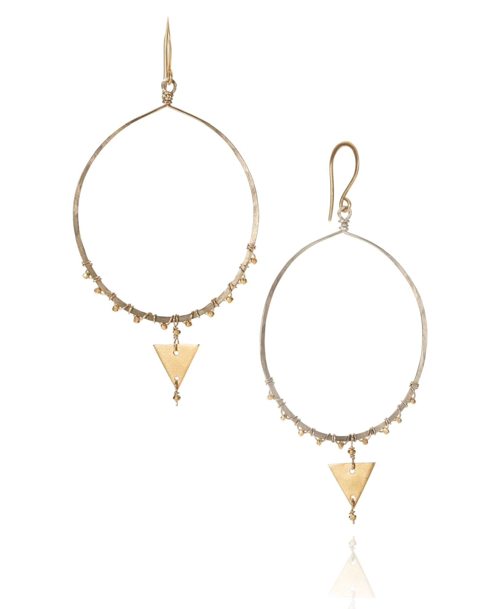 circle triangle drop earrings in 24k gold over sterling