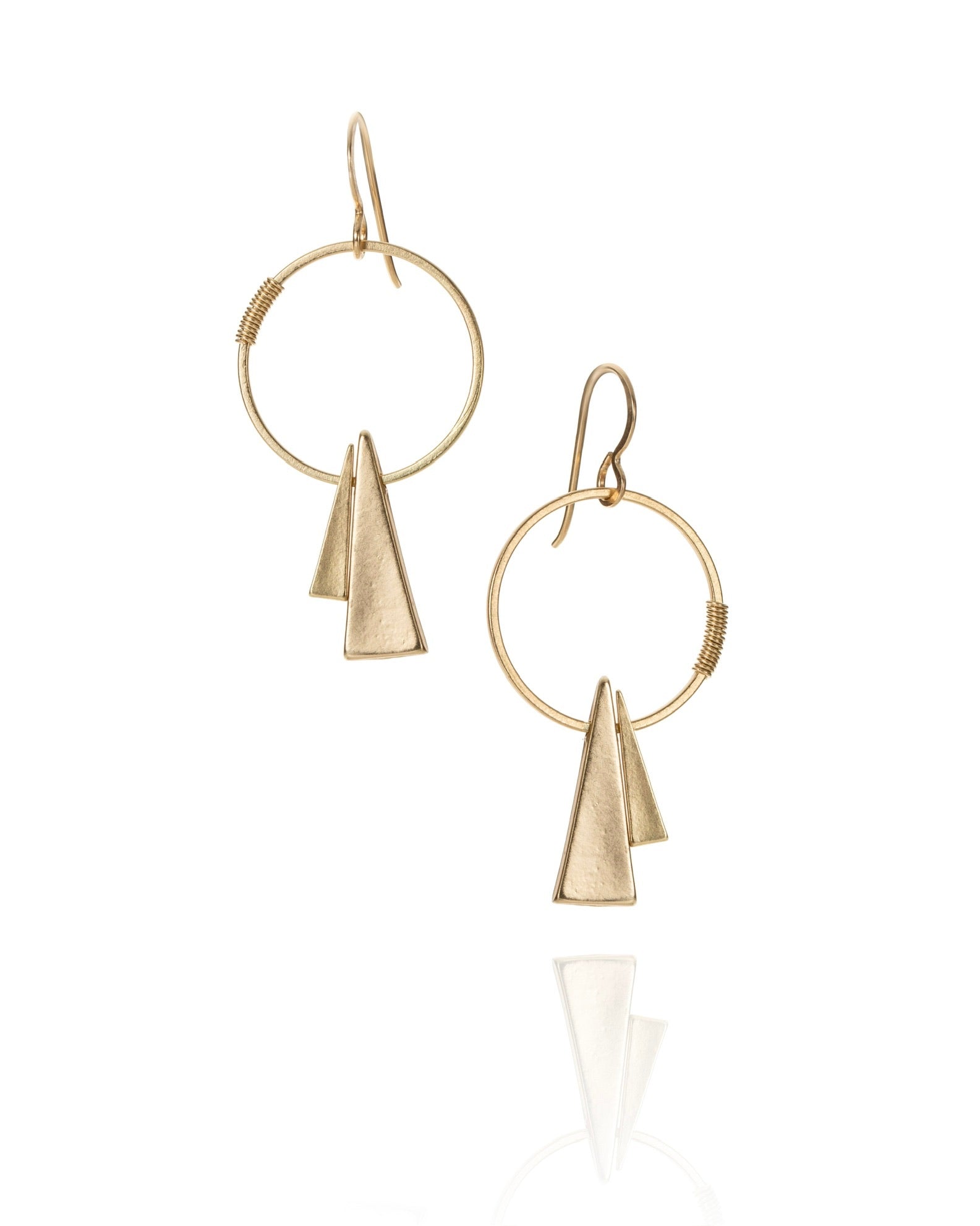 circle triangle drop earrings in gold electroplate