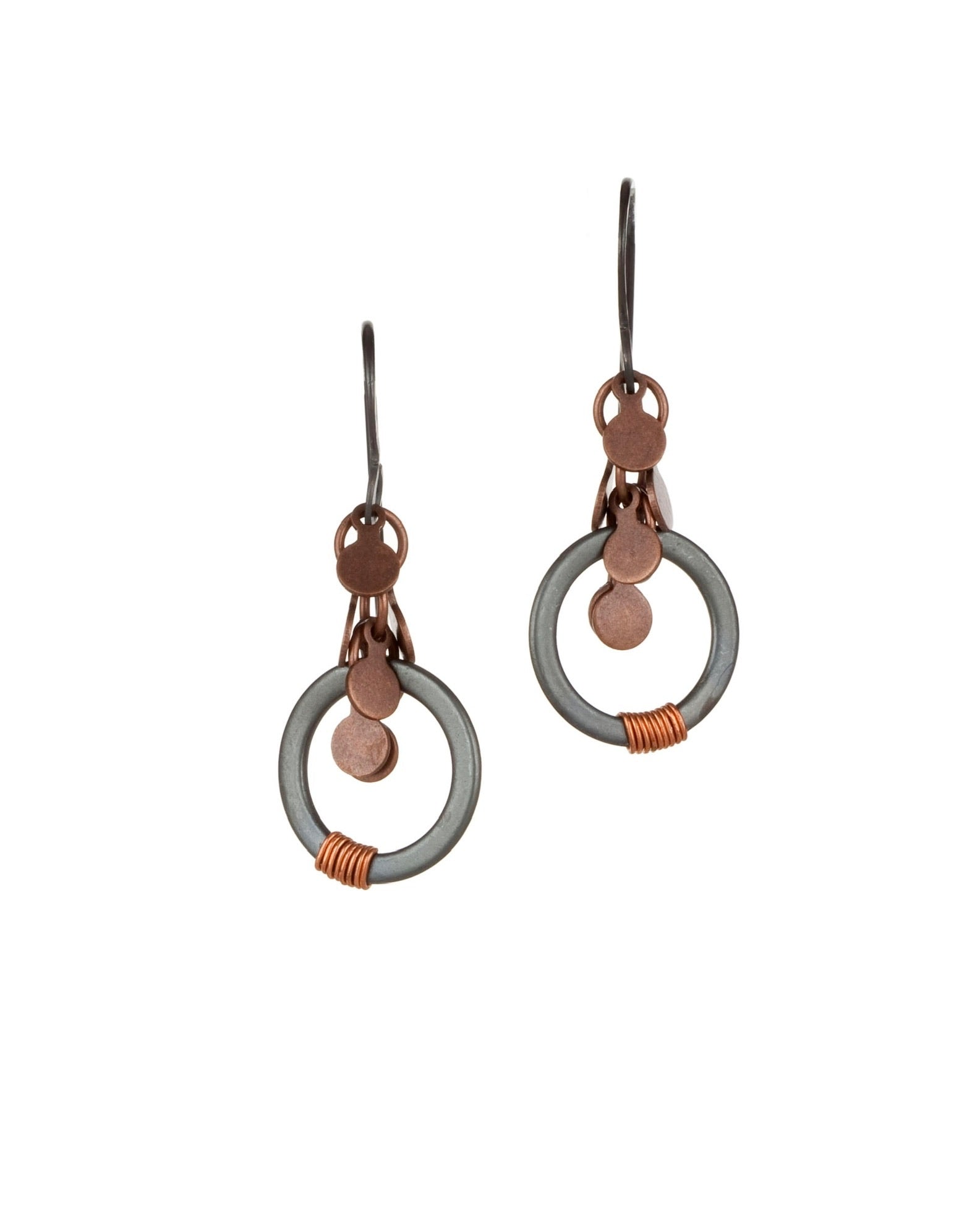 double ring drop earrings in mixed metal electroplate