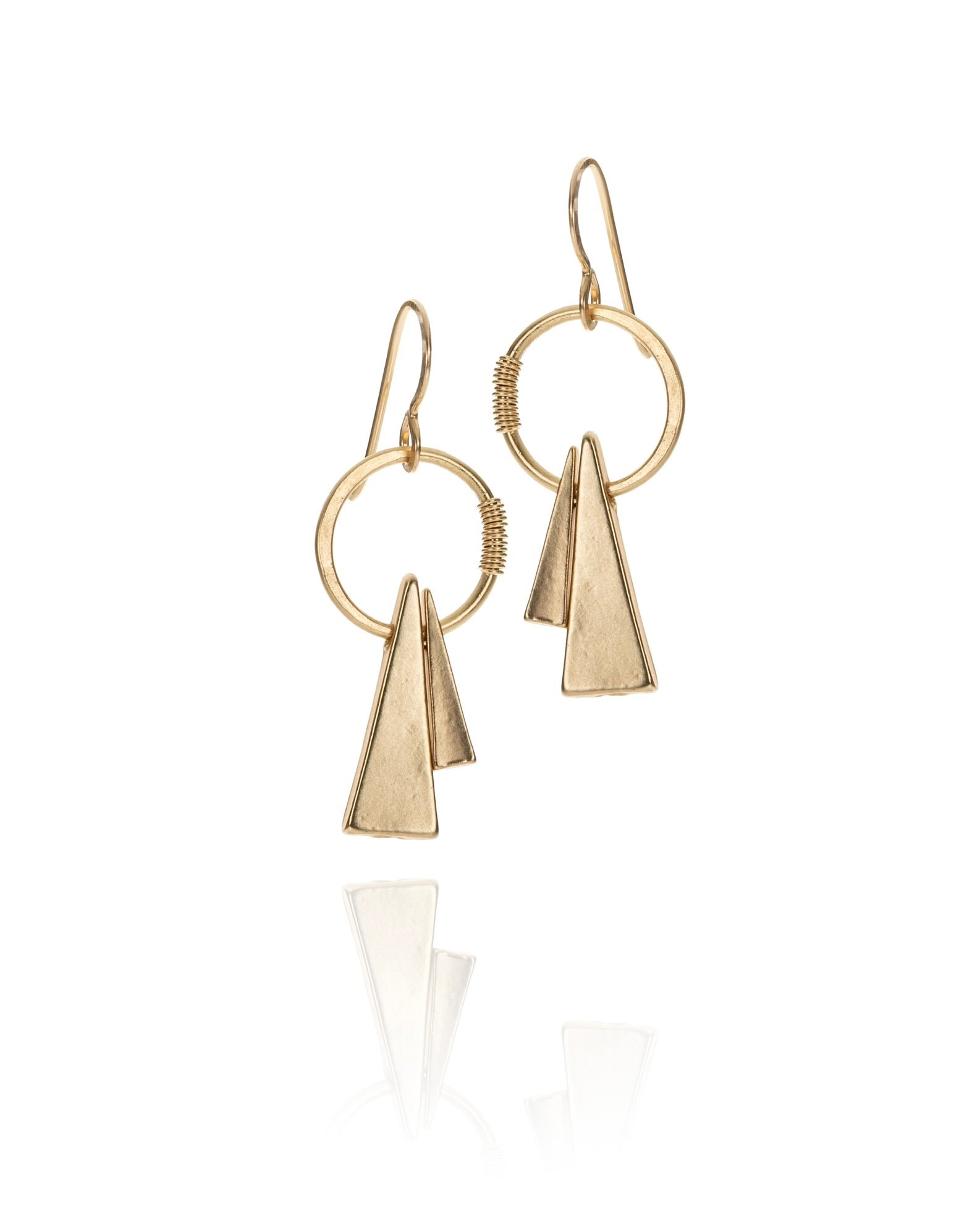 double triangle drop earrings in gold electroplate