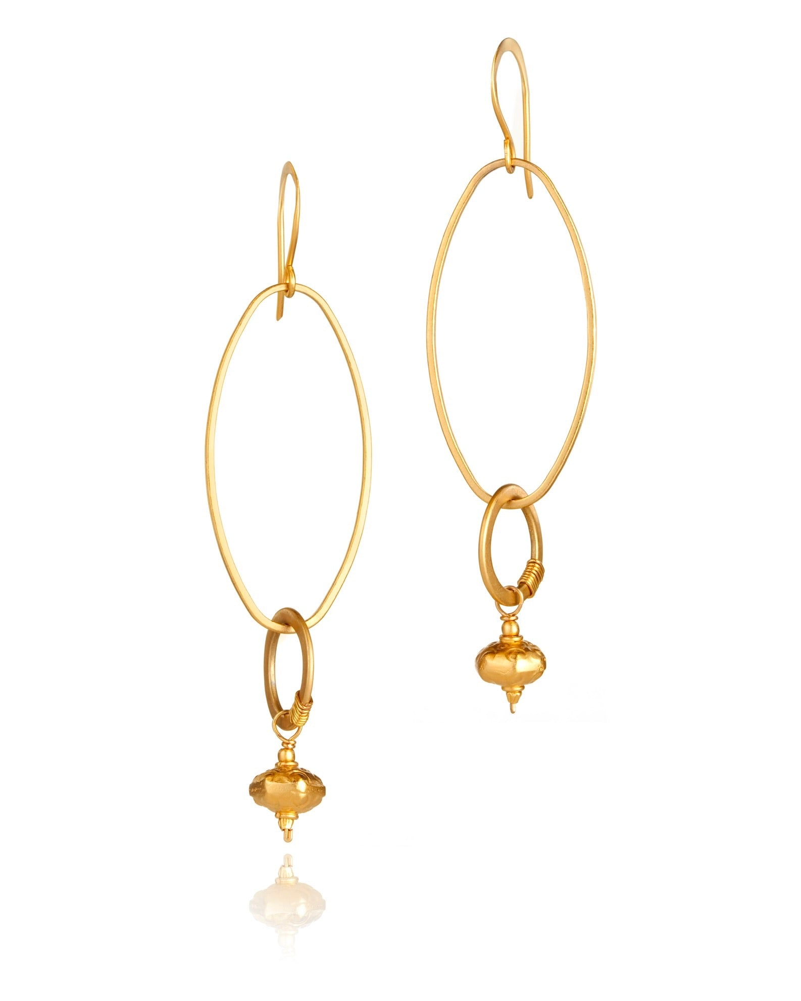 elongated oval drop earrings in 24k gold over sterling