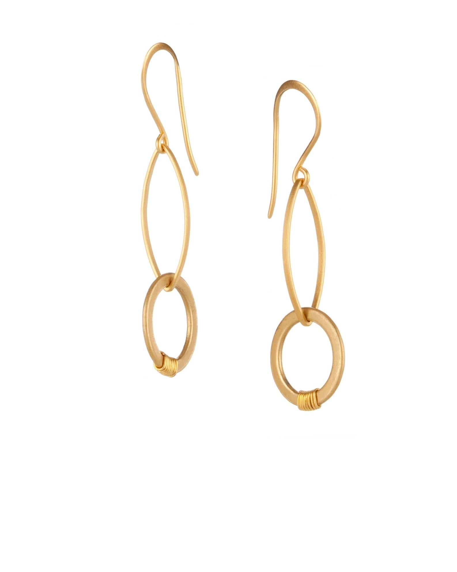 elongated oval ring drop earrings in gold electroplate