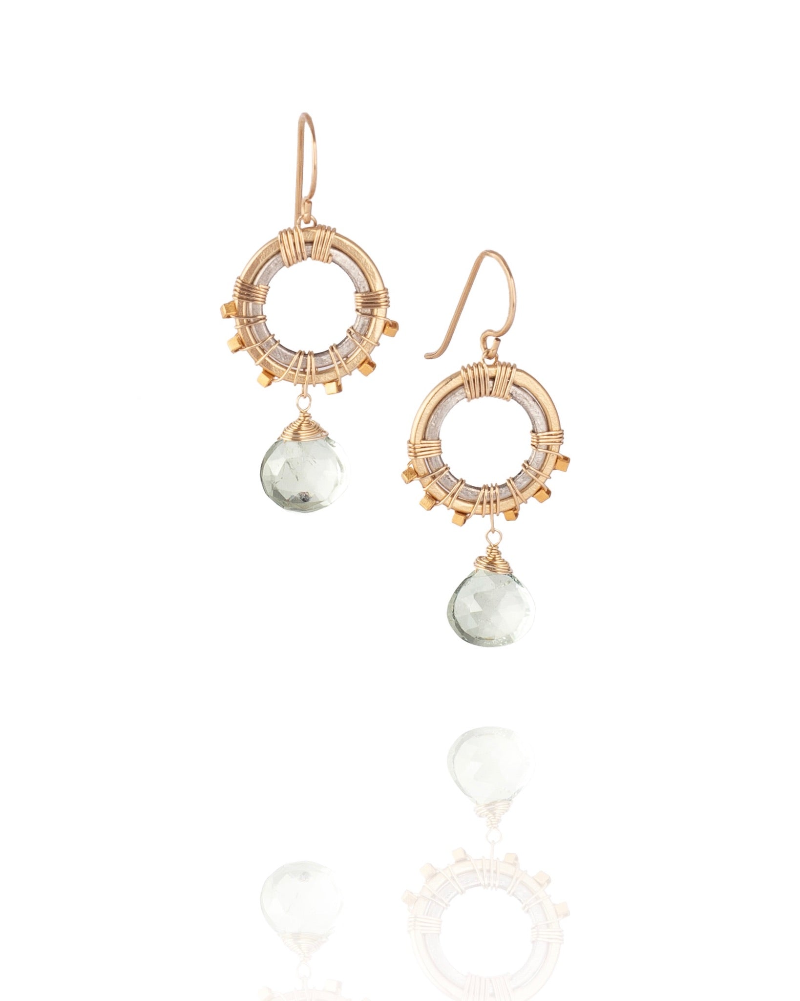 faceted green amethyst circle drop earrings
