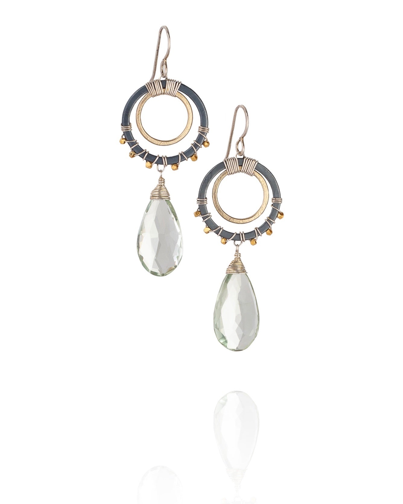 green amethyst drop earrings with mixed metal