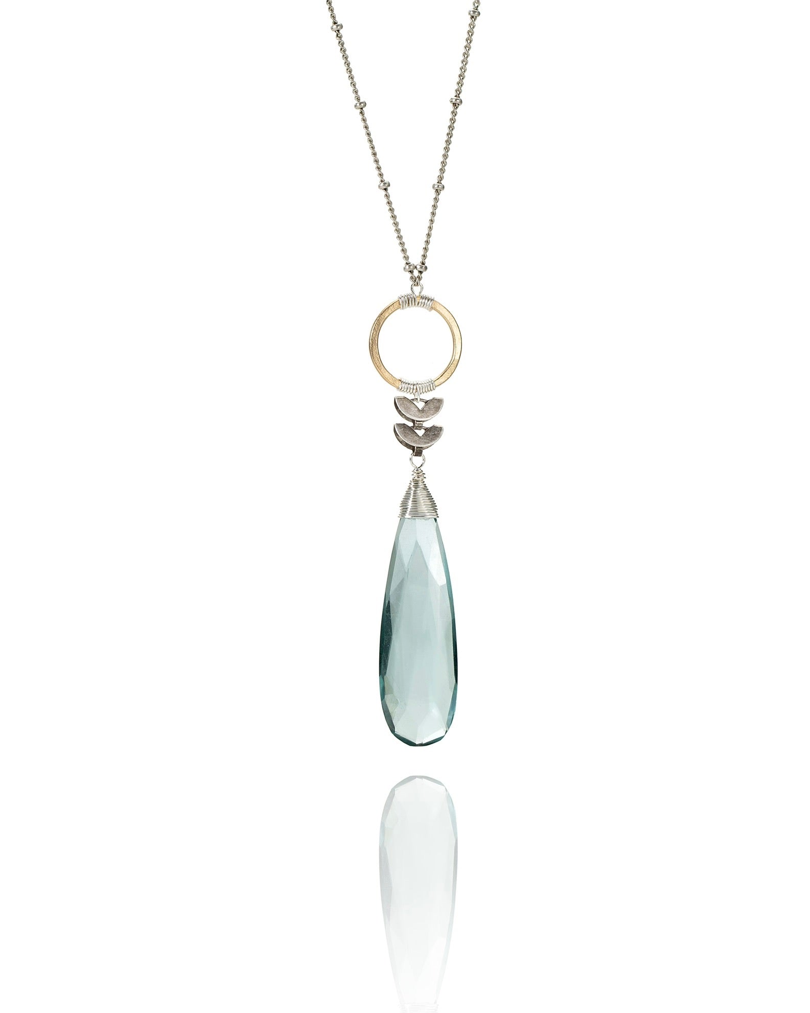 circle drop pendant necklace in light blue hydro quartz with sterling silver