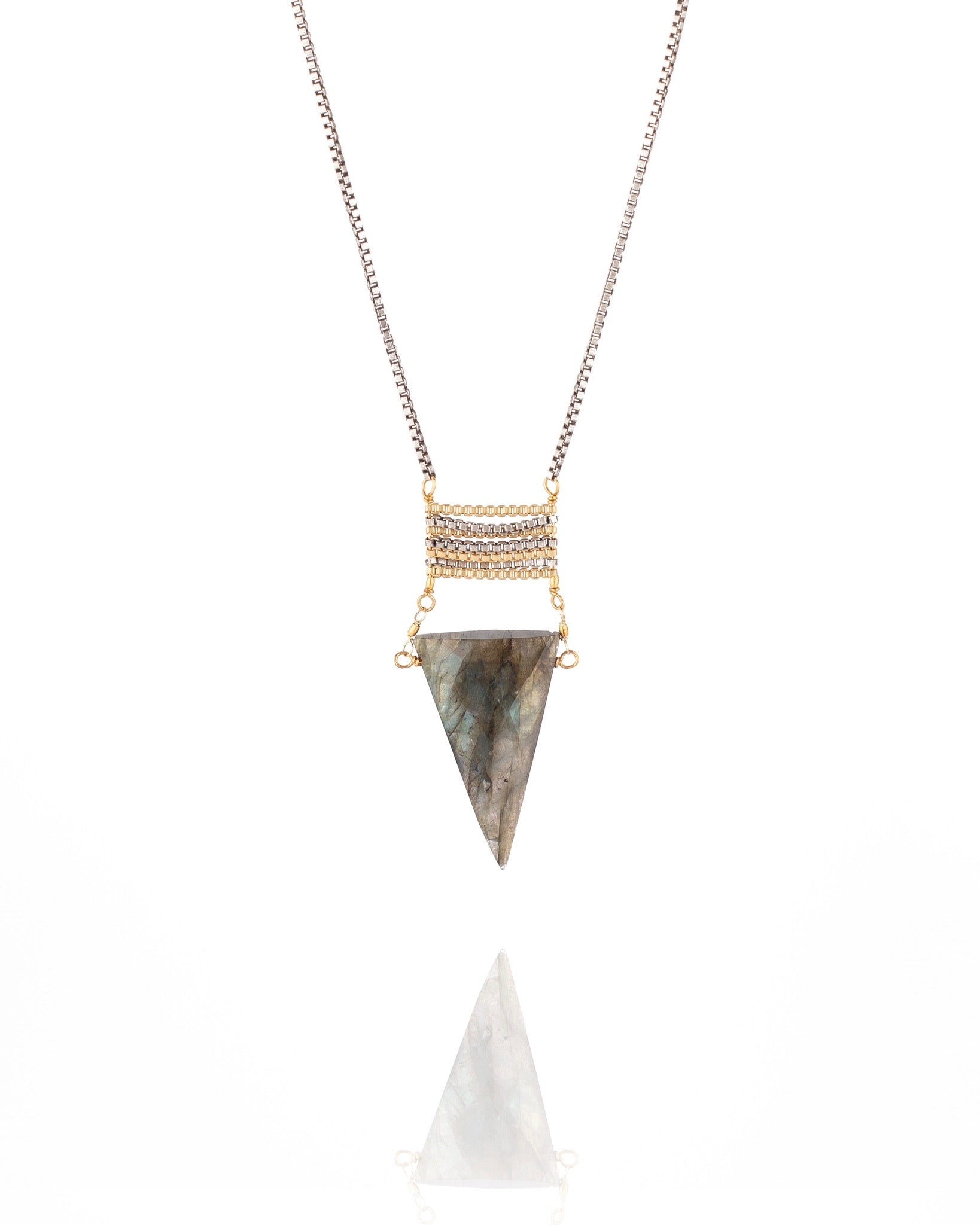 pendant necklace in labradorite with mixed metal electroplate